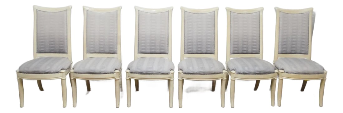Set of 6 Henredon Dining Chairs: Set of 6 Dining Chairs by Henredon. Store item#469. They featured upholstered back and solid wood construction . Condition: Alterations: Original Condition Unaltered Imperfections: Some Imperfections