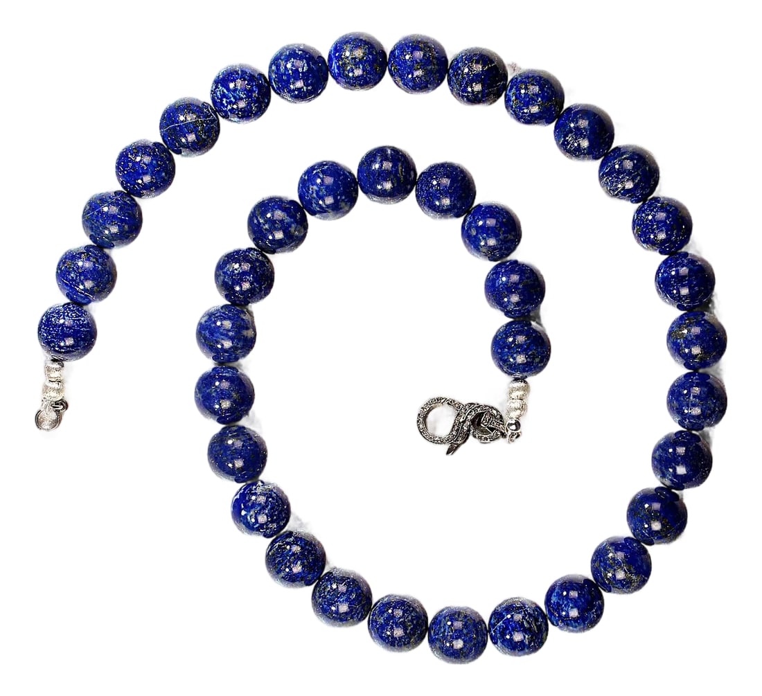 Ajd 23 Inch 14mm Round Smooth Lovely Lapis Lazuli Necklace: 23-Inch Iconic Lapis Lazuli Necklace This 23-inch necklace is a stunning expression of timeless elegance, featuring iconic 14mm smooth, round lapis lazuli beads. Each bead showcases the deep, royal bl
