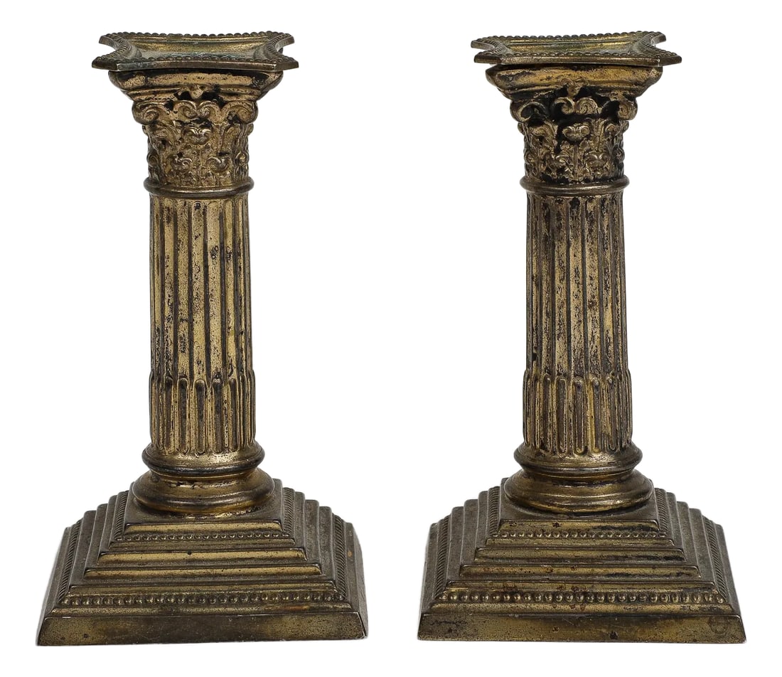 Pair of Goldsmiths & Silversmiths Company Candlesticks: Pair of Goldsmiths & Silversmiths Company Column Candlesticks Condition: Alterations: Original Condition Unaltered Imperfections: Some Imperfections Condition Notes: Wear consistent with age and use. 