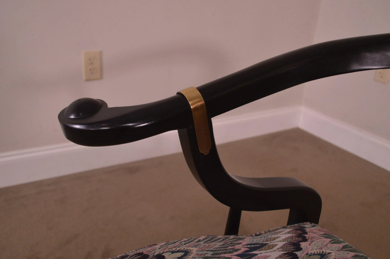 Mid-Century Black Lacquered Asian Style Horseshoe Armchairs - a Pair - 12