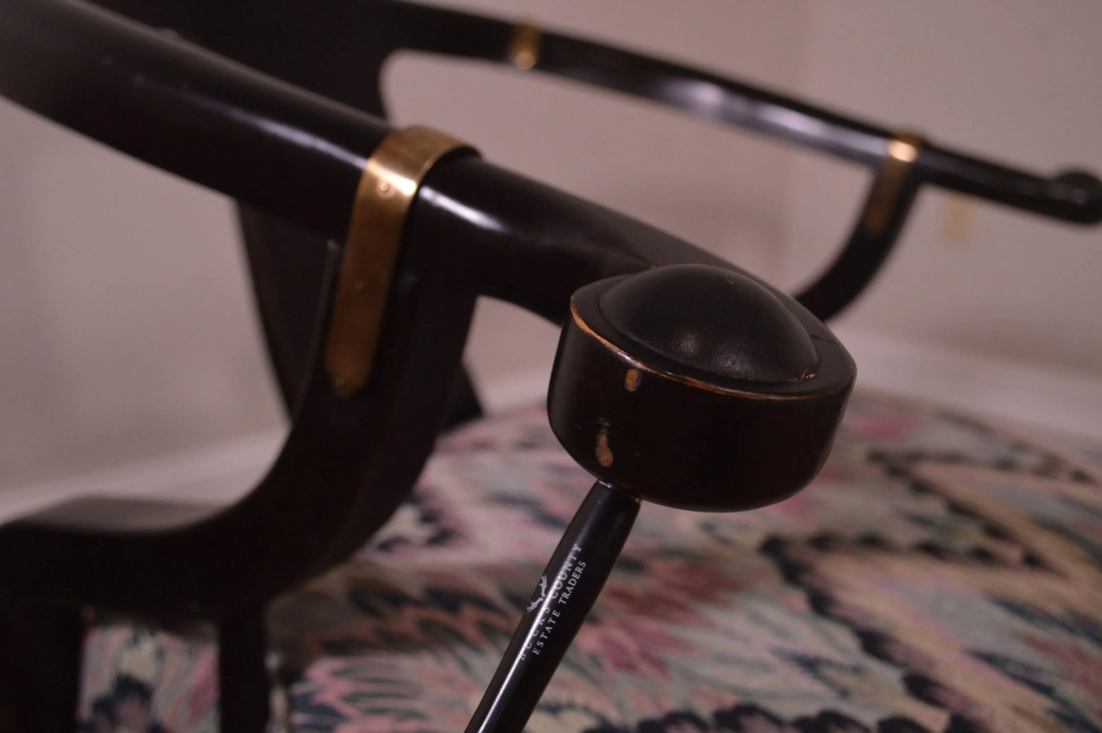 Mid-Century Black Lacquered Asian Style Horseshoe Armchairs - a Pair - 8