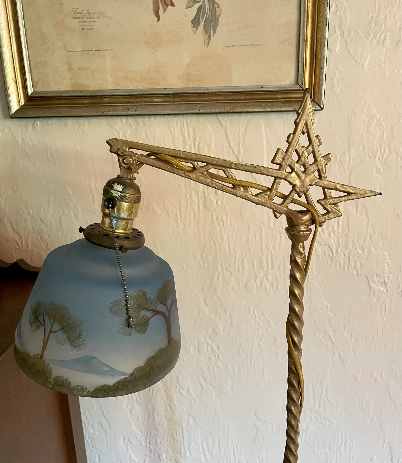 Early 20th Century Art Deco Floor Bridge Lamp With Painted Shade - 3