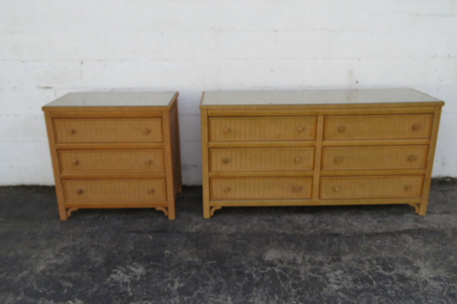 Lexington Hollywood Regency Woven Wicker Glass Top Double Dresser 6134 - 16