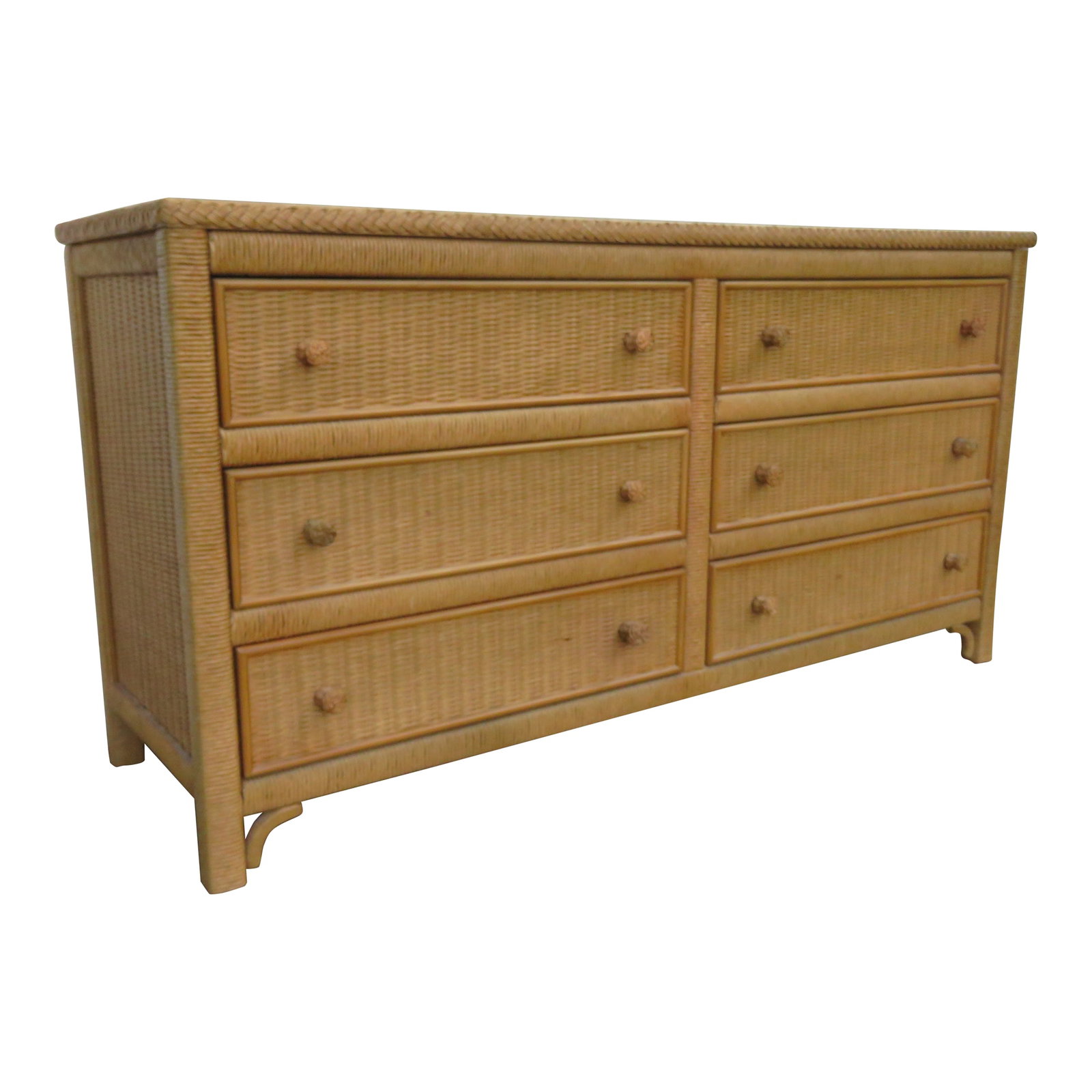 Lexington Hollywood Regency Woven Wicker Glass Top Double Dresser 6134: This magnificent Dresser is made of wood, wicker, and glass. The dresser was made by Lexington, and it is stamped. This wonderful Dresser is an excellent example of the Hollywood Regency furniture