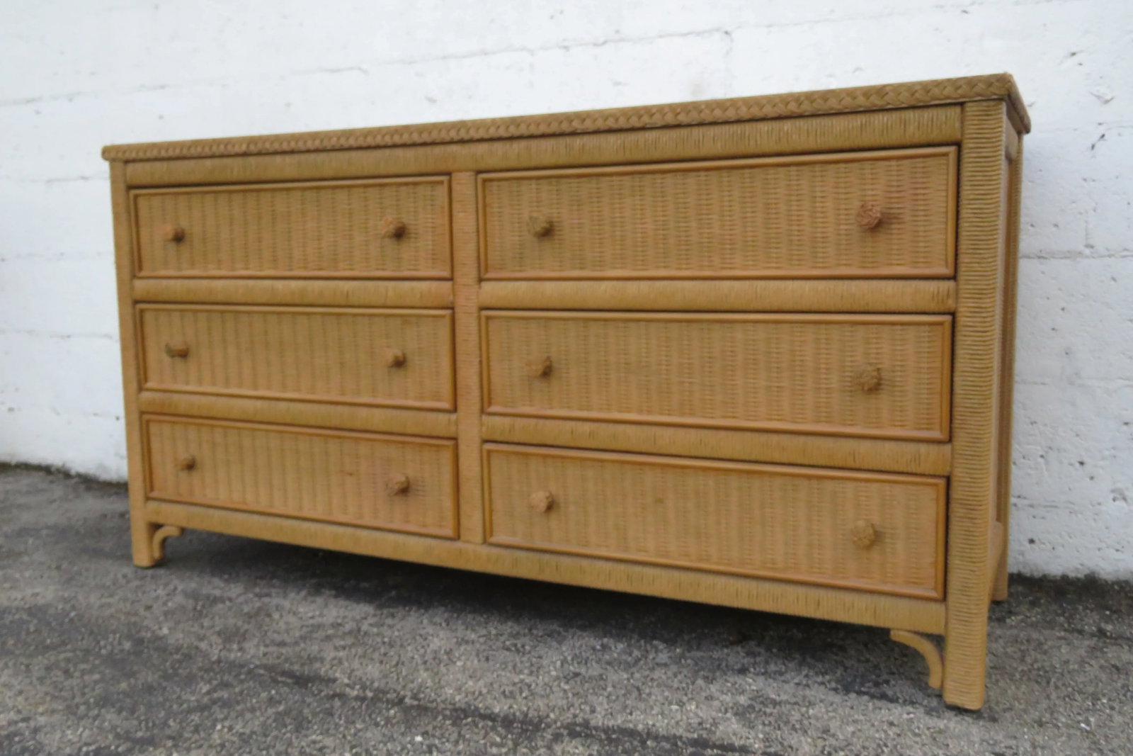 Lexington Hollywood Regency Woven Wicker Glass Top Double Dresser 6134 - 2