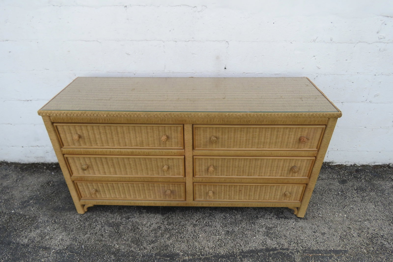 Lexington Hollywood Regency Woven Wicker Glass Top Double Dresser 6134 - 3