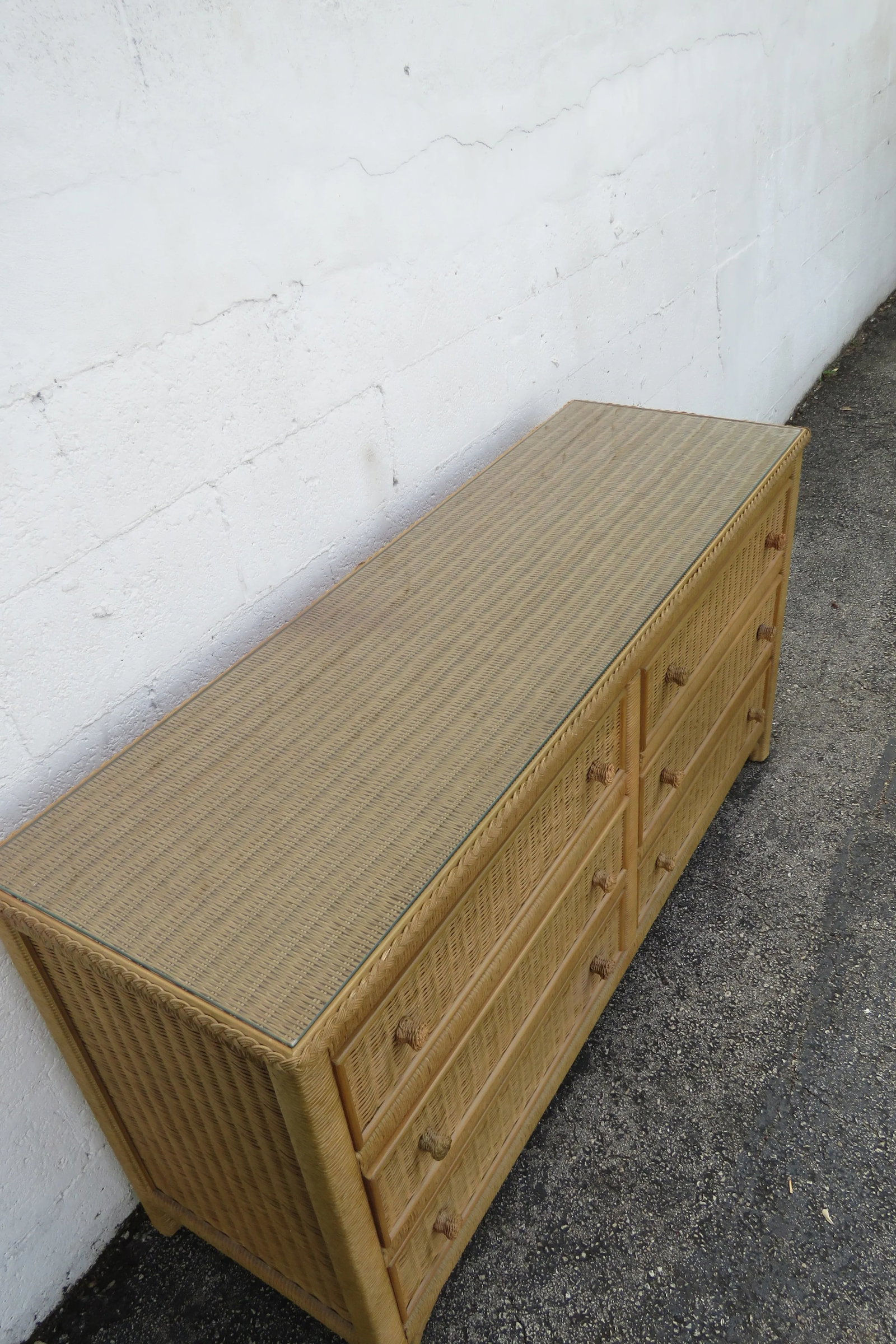 Lexington Hollywood Regency Woven Wicker Glass Top Double Dresser 6134 - 4