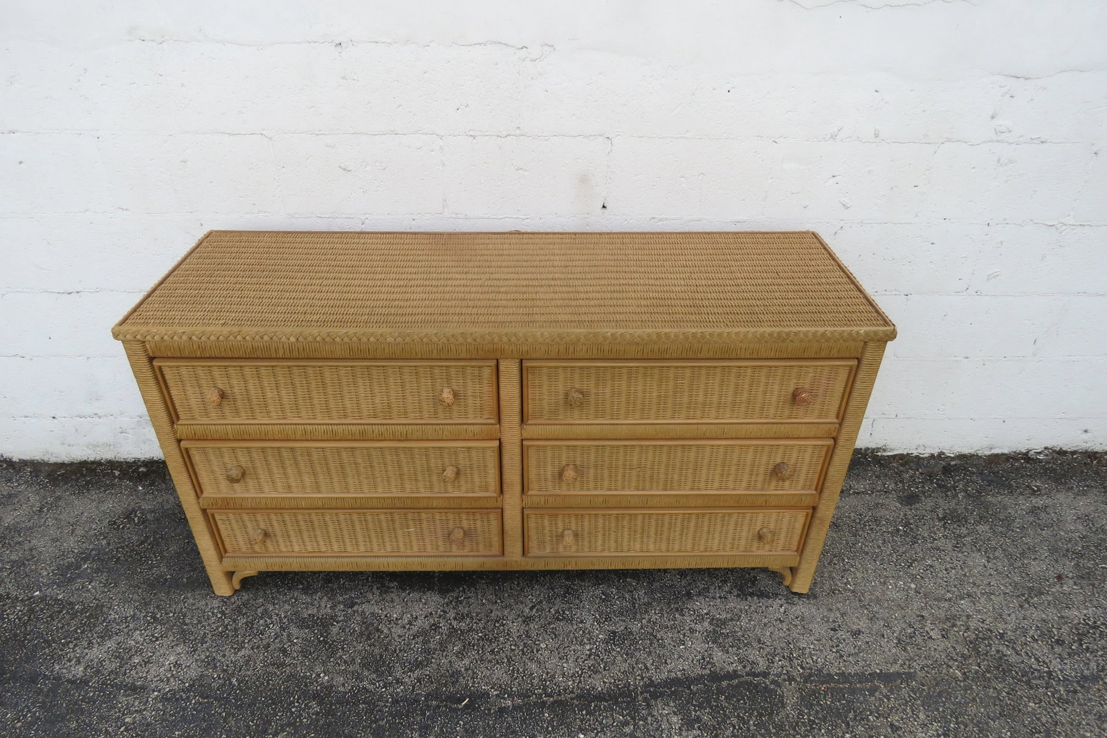 Lexington Hollywood Regency Woven Wicker Glass Top Double Dresser 6134 - 5