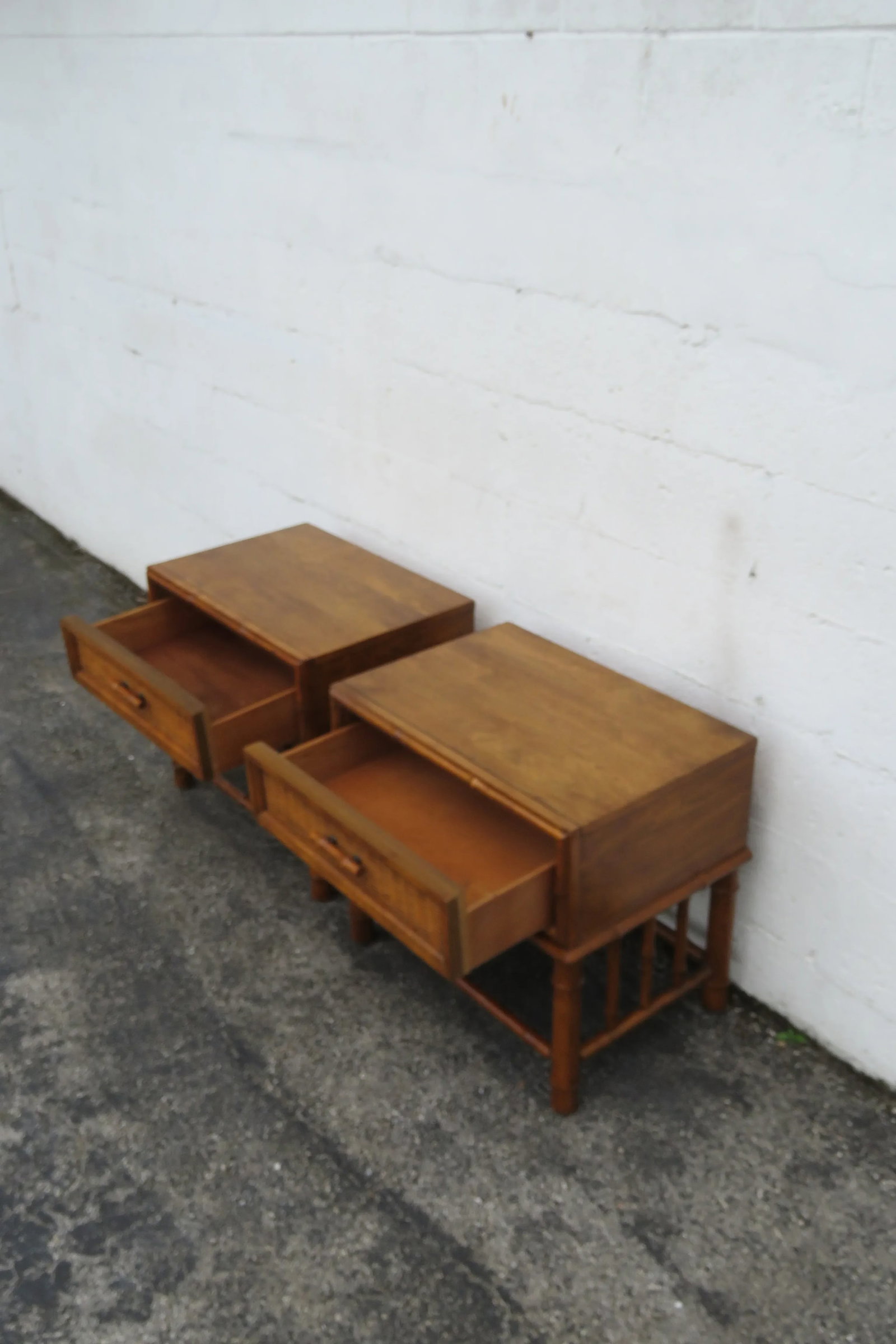 American of Martinsville Hollywood Regency Bamboo Nightstands End Tables a Pair 6122 - 12