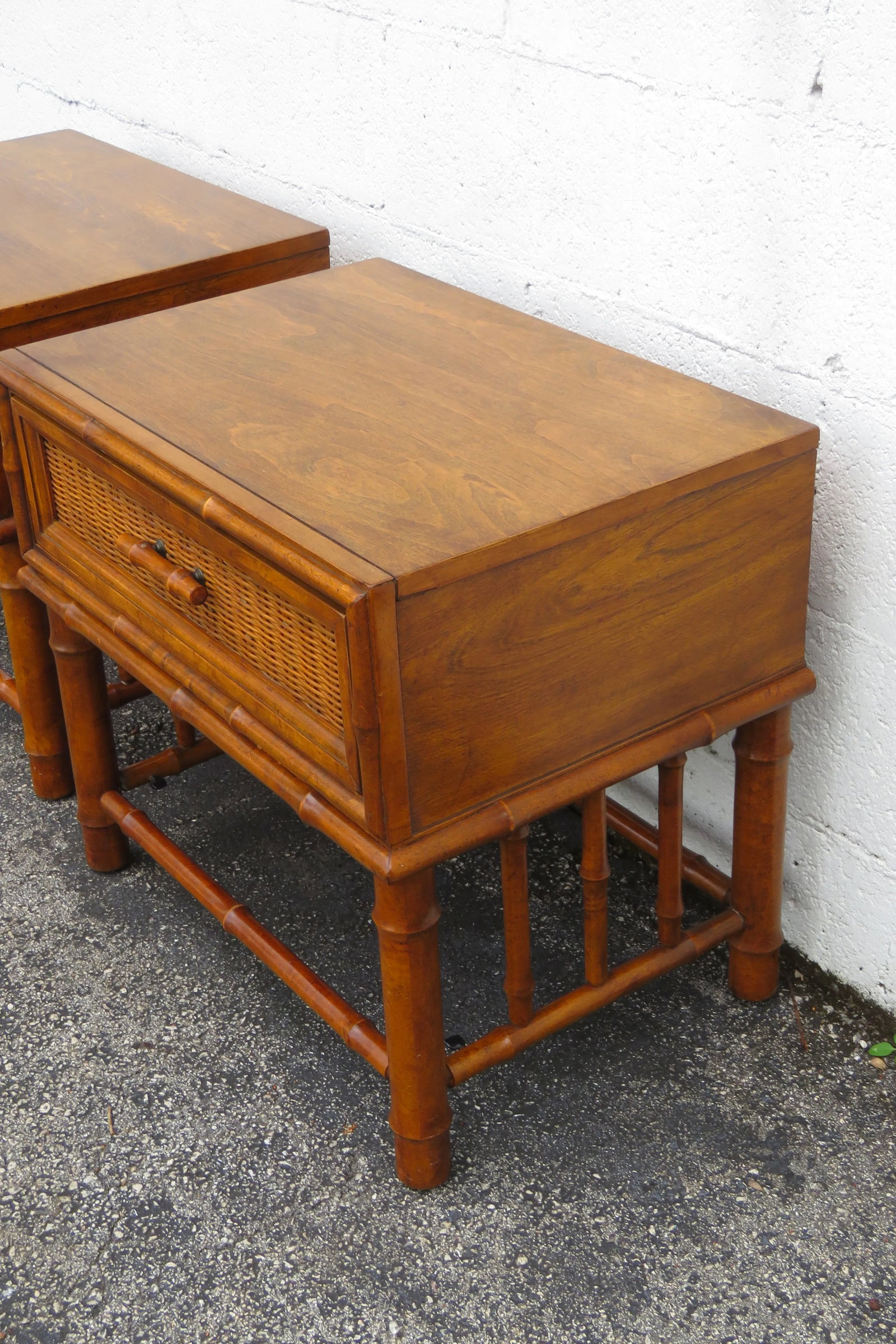 American of Martinsville Hollywood Regency Bamboo Nightstands End Tables a Pair 6122 - 14