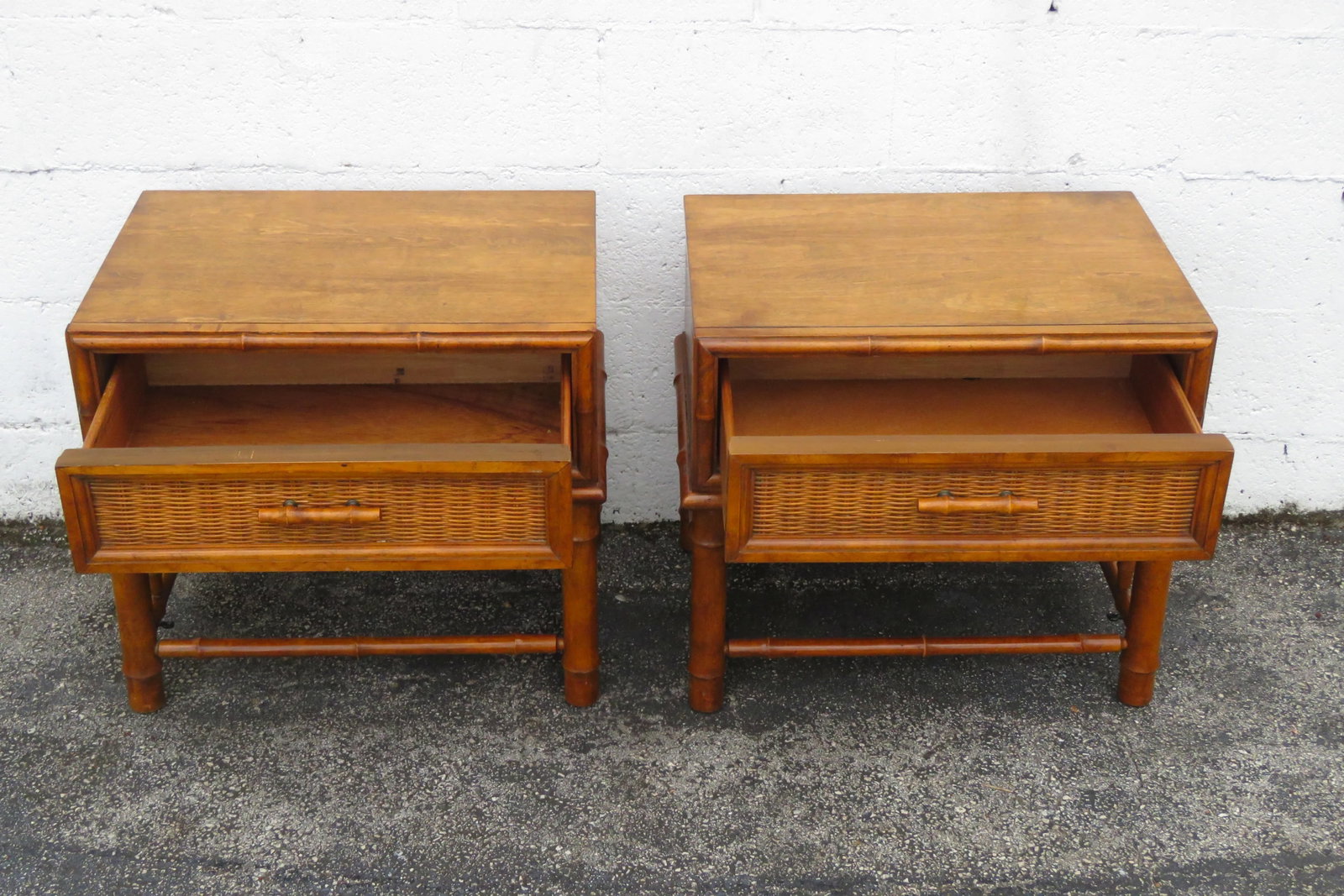 American of Martinsville Hollywood Regency Bamboo Nightstands End Tables a Pair 6122 - 16