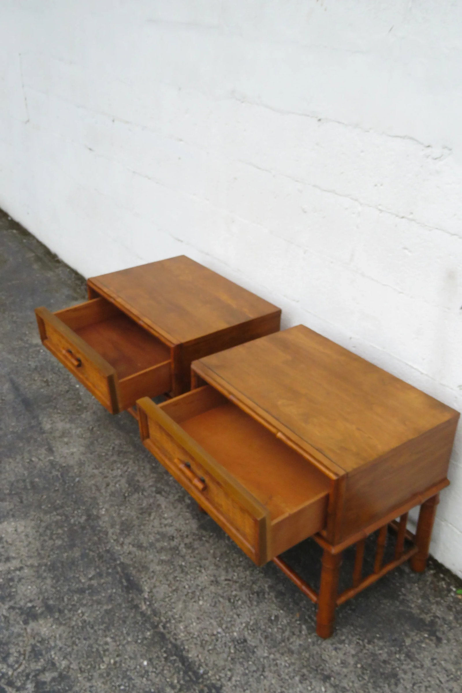 American of Martinsville Hollywood Regency Bamboo Nightstands End Tables a Pair 6122 - 17