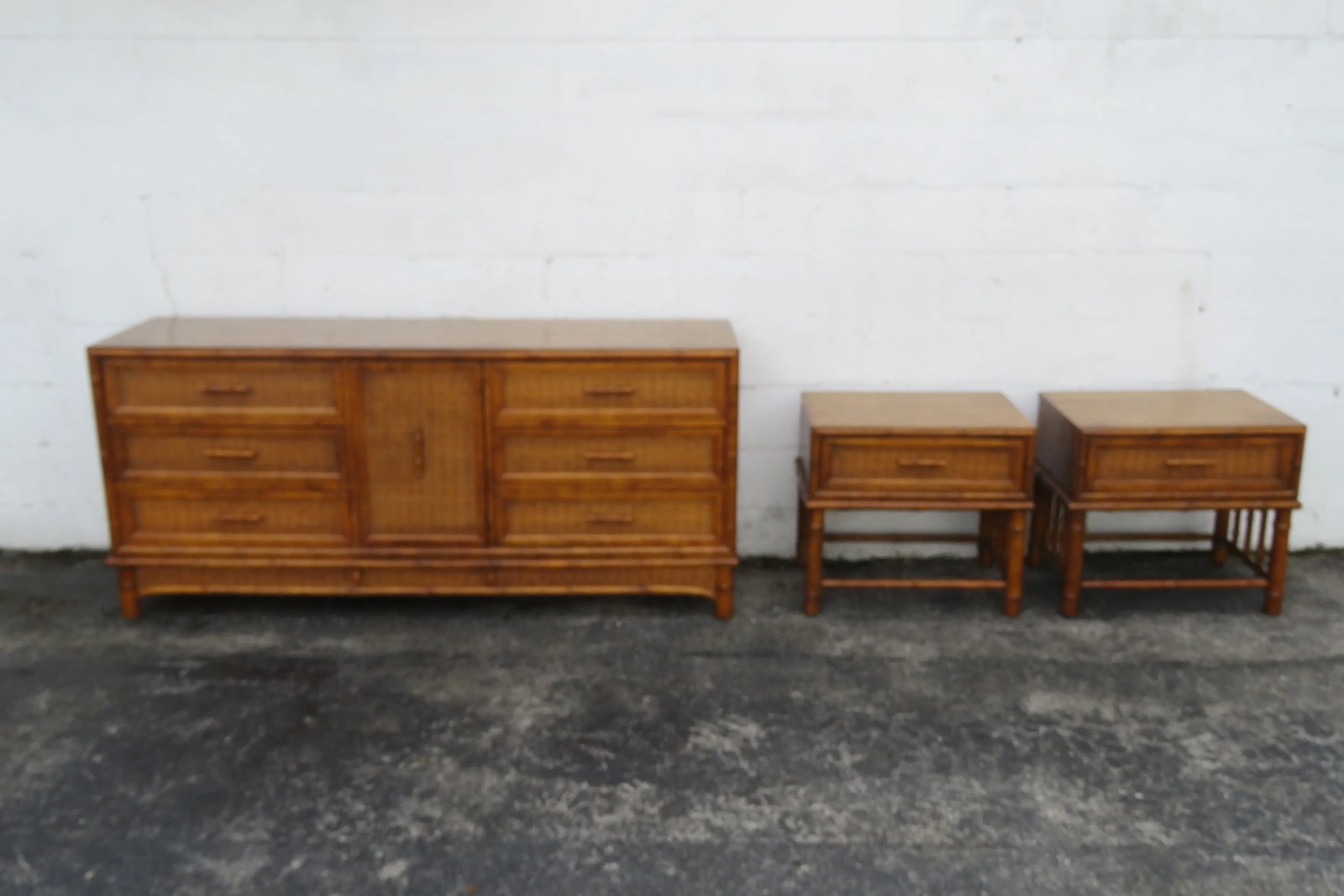 American of Martinsville Hollywood Regency Bamboo Nightstands End Tables a Pair 6122 - 18
