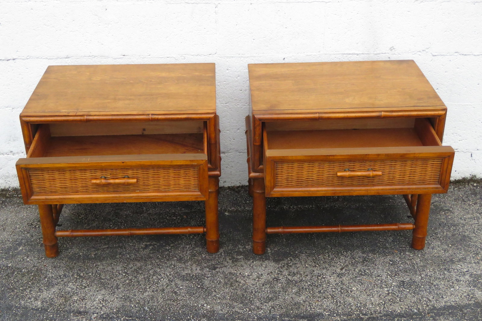 American of Martinsville Hollywood Regency Bamboo Nightstands End Tables a Pair 6122 - 4