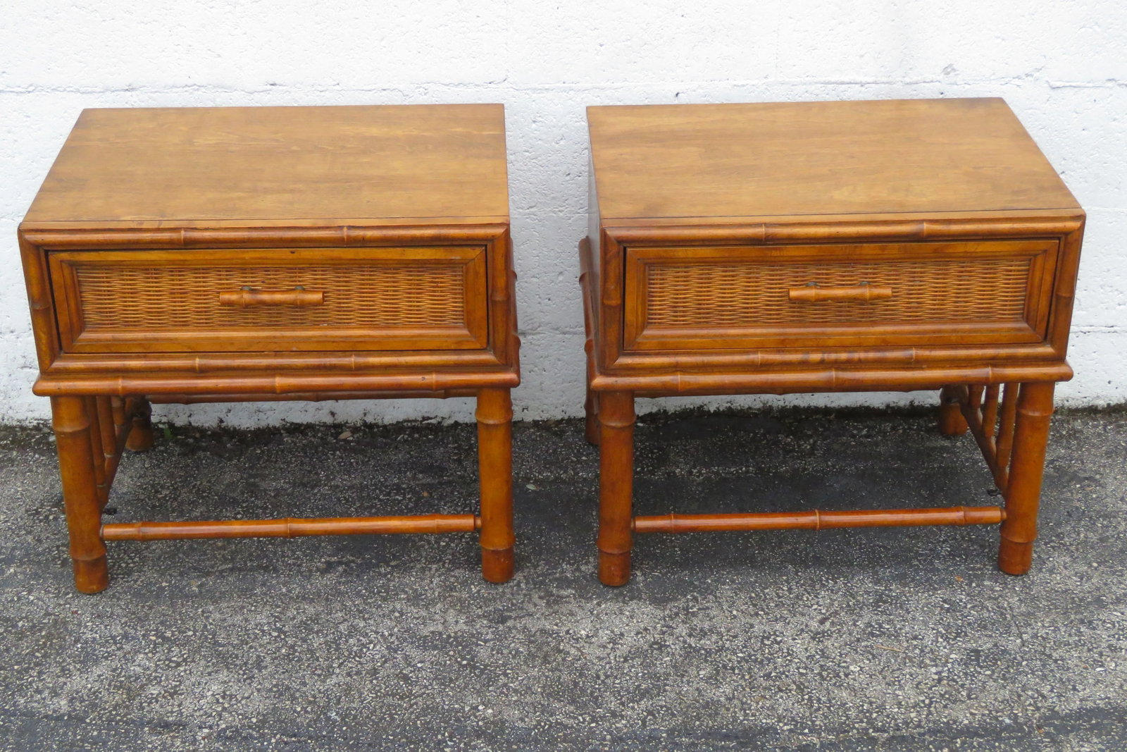 American of Martinsville Hollywood Regency Bamboo Nightstands End Tables a Pair 6122 - 8