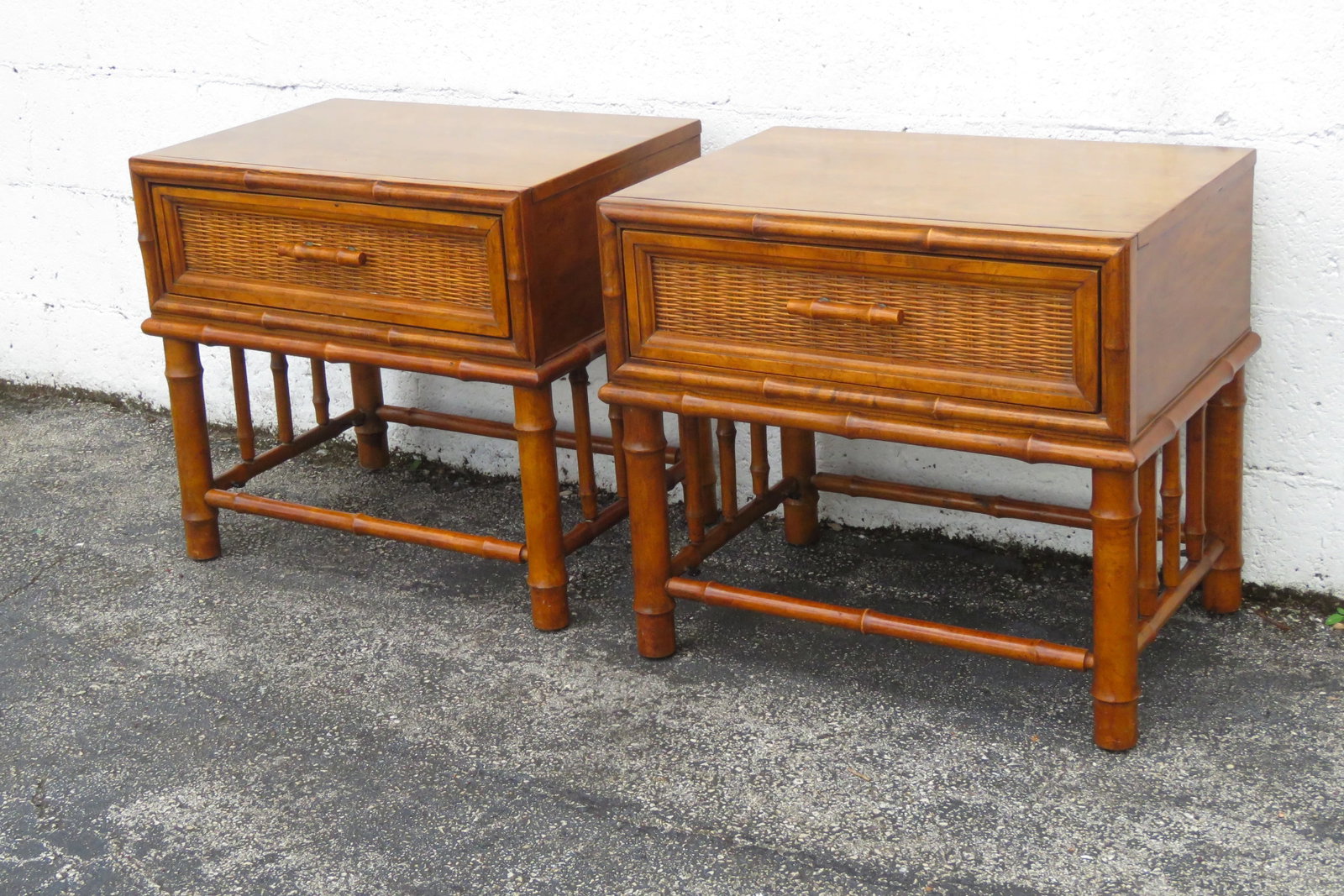 American of Martinsville Hollywood Regency Bamboo Nightstands End Tables a Pair 6122 - 9
