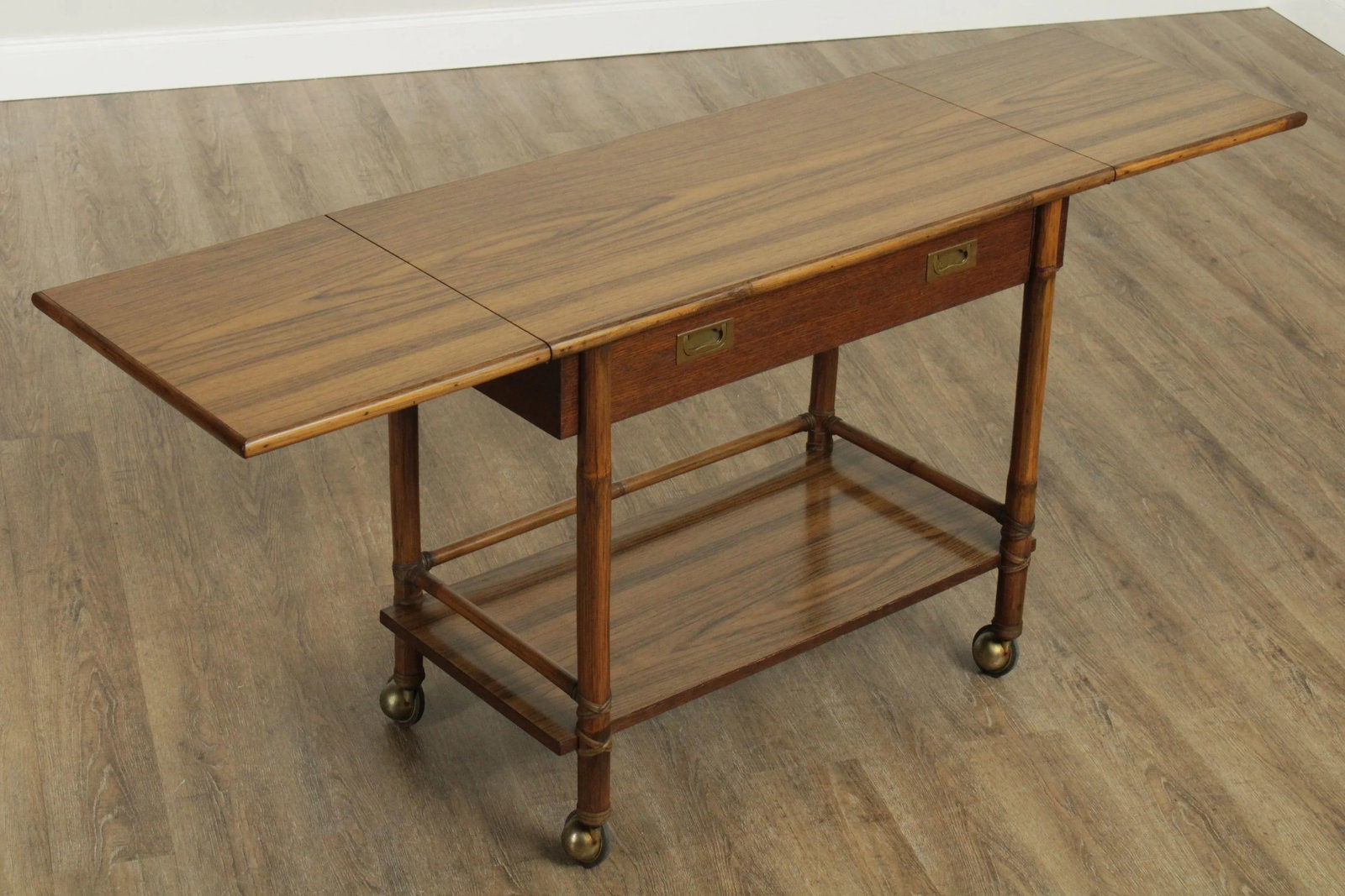 McGuire of Sanfrancisco Vintage Rattan Drop Leaf Bar Cart Server - 10