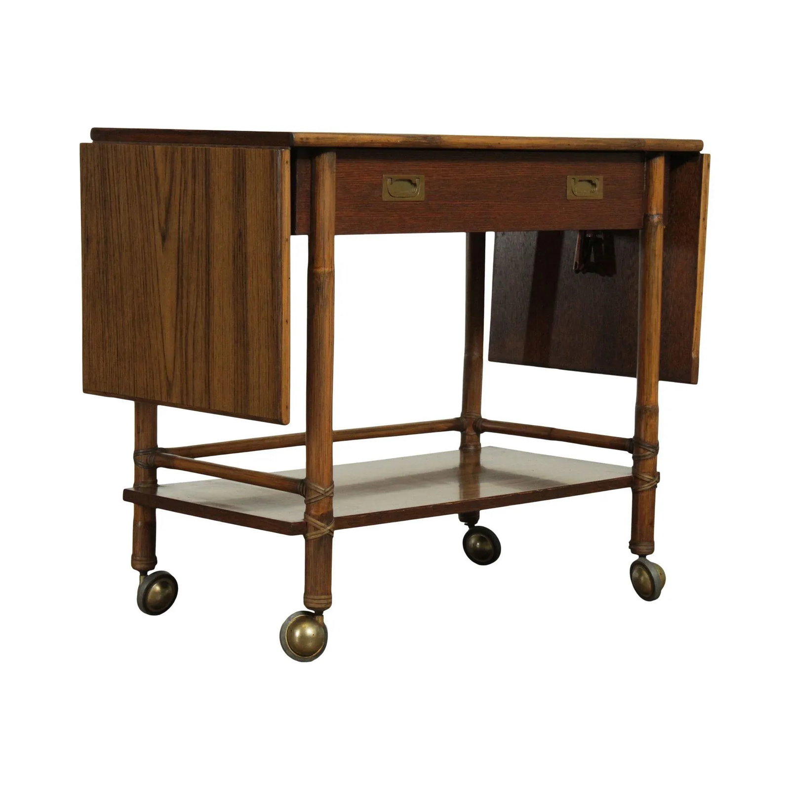 McGuire of Sanfrancisco Vintage Rattan Drop Leaf Bar Cart Server - 13