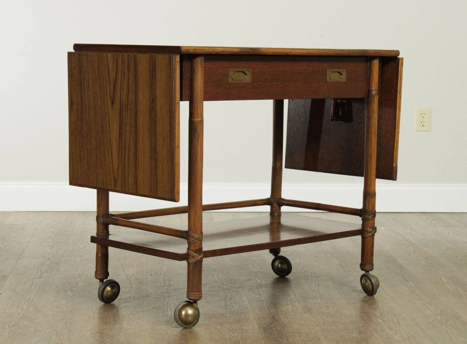 McGuire of Sanfrancisco Vintage Rattan Drop Leaf Bar Cart Server - 2