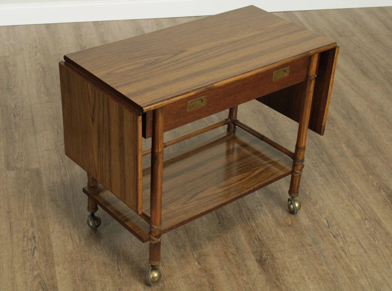 McGuire of Sanfrancisco Vintage Rattan Drop Leaf Bar Cart Server - 3