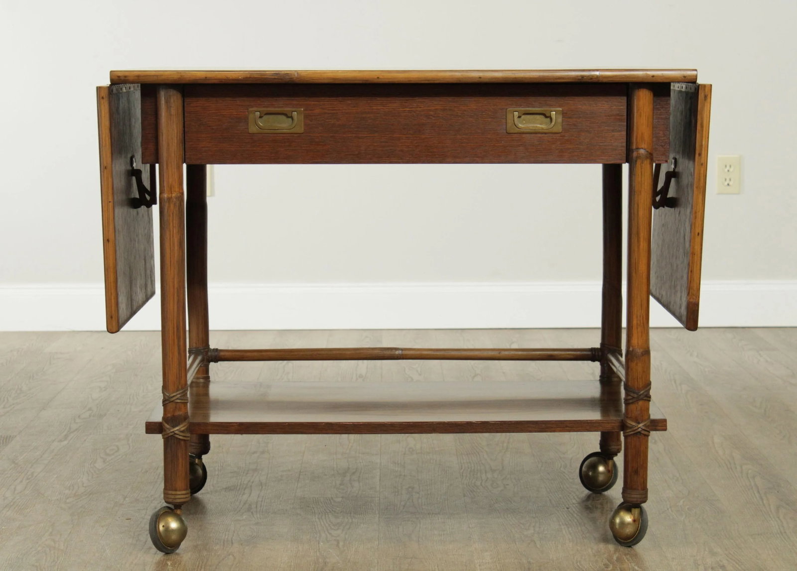 McGuire of Sanfrancisco Vintage Rattan Drop Leaf Bar Cart Server - 4