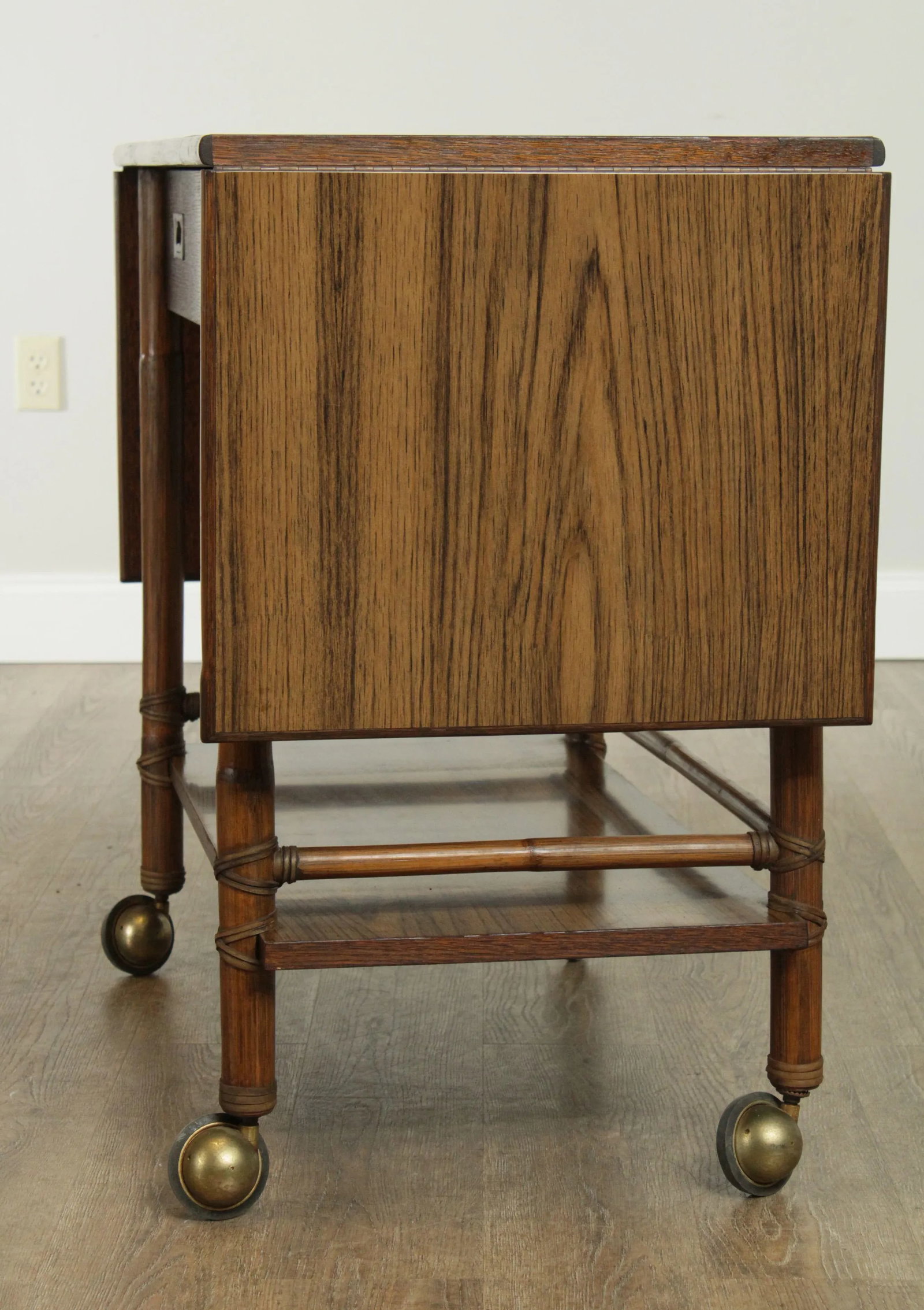 McGuire of Sanfrancisco Vintage Rattan Drop Leaf Bar Cart Server - 5