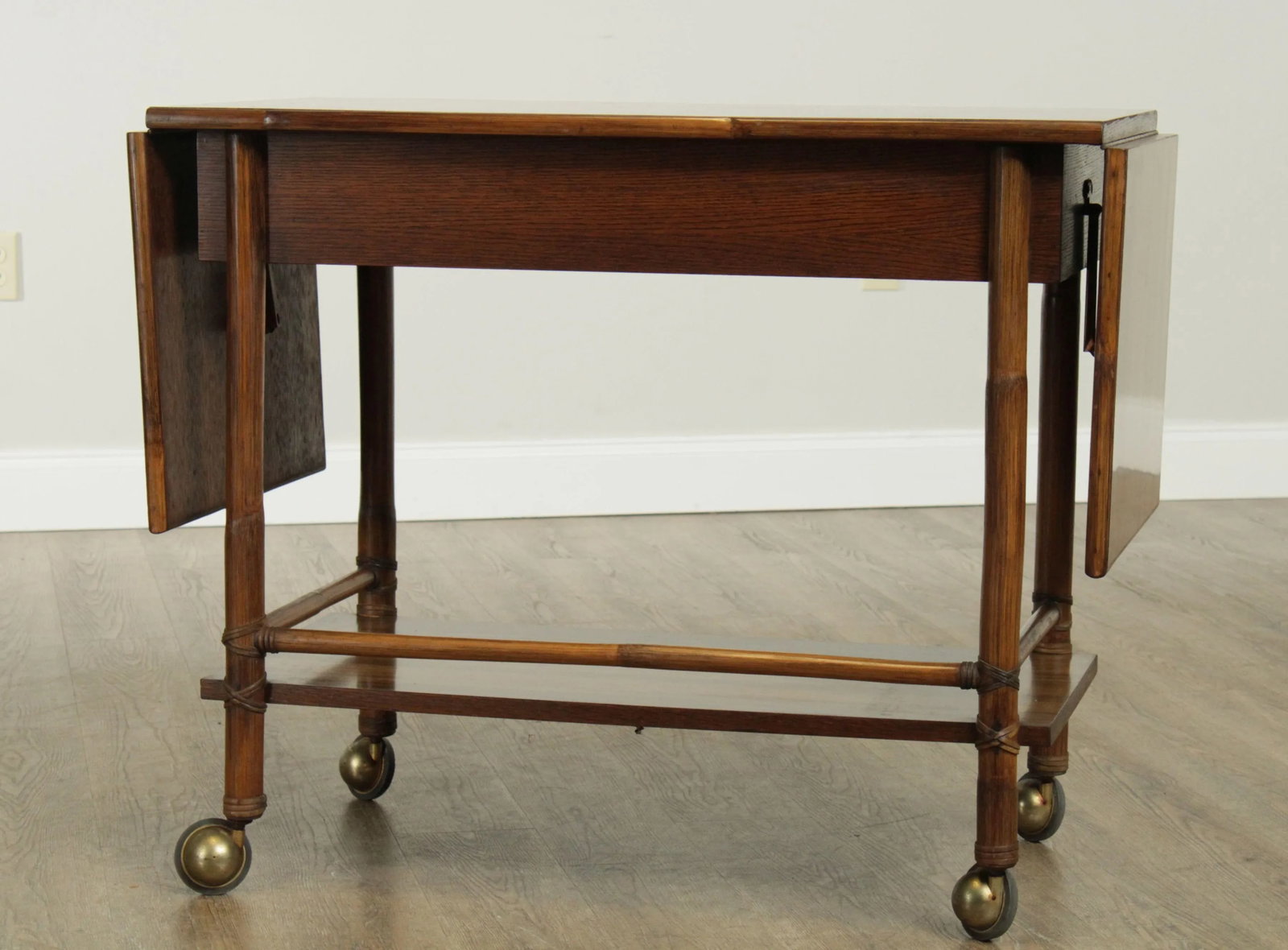McGuire of Sanfrancisco Vintage Rattan Drop Leaf Bar Cart Server - 6