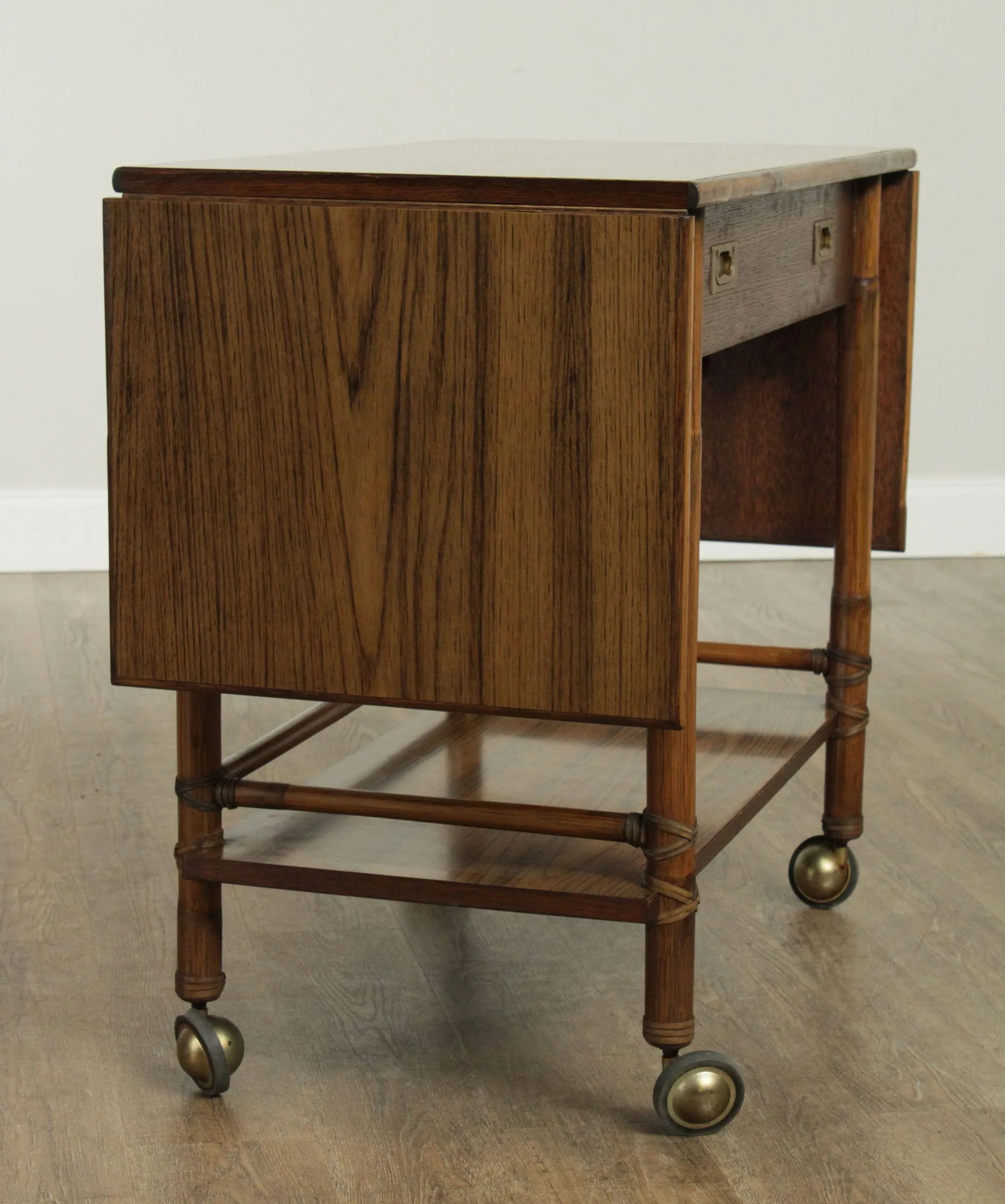 McGuire of Sanfrancisco Vintage Rattan Drop Leaf Bar Cart Server - 7