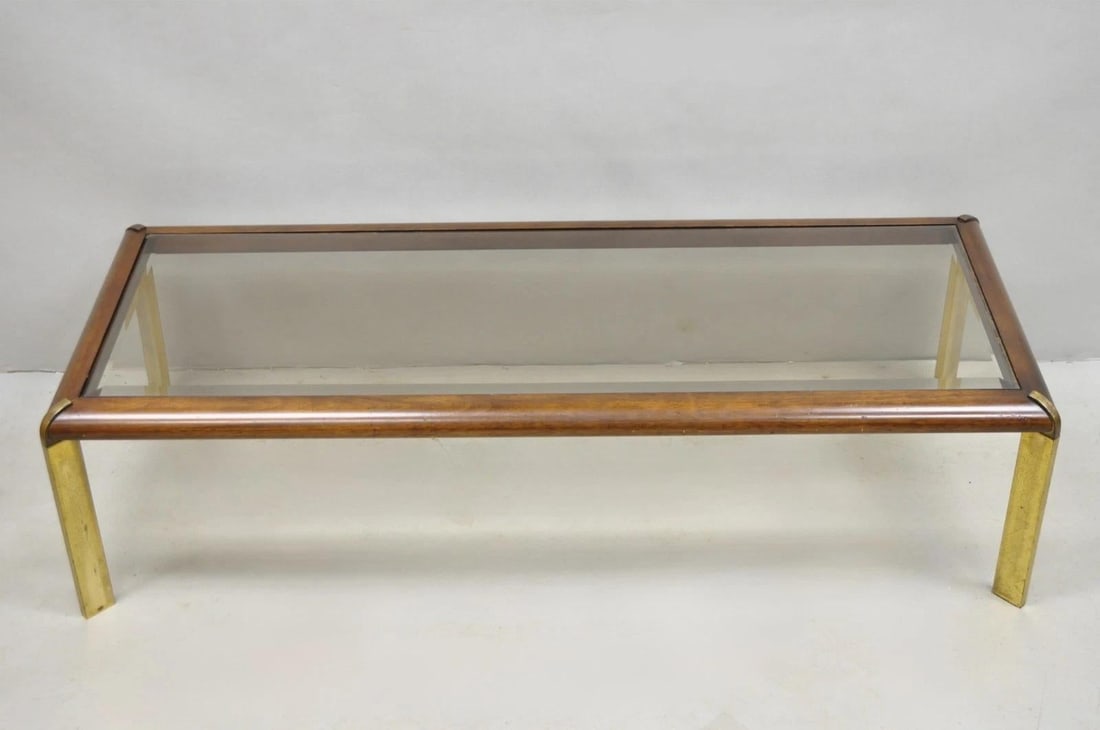 Vintage Lane Mid Century Modern Sculpted Brass Metal Wood Glass Top Coffee Table - 14