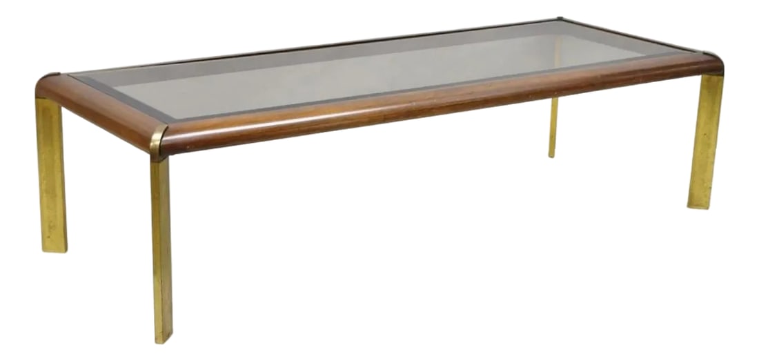 Vintage Lane Mid Century Modern Sculpted Brass Metal Wood Glass Top Coffee Table (1 of 14)