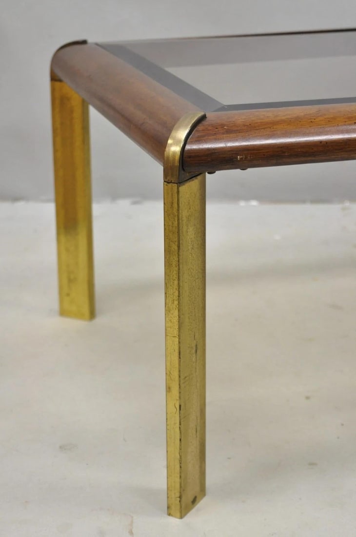 Vintage Lane Mid Century Modern Sculpted Brass Metal Wood Glass Top Coffee Table - 3
