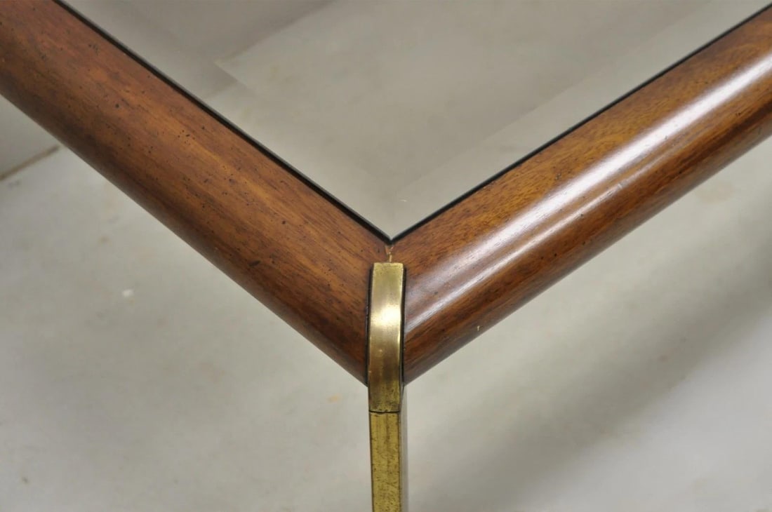Vintage Lane Mid Century Modern Sculpted Brass Metal Wood Glass Top Coffee Table - 5