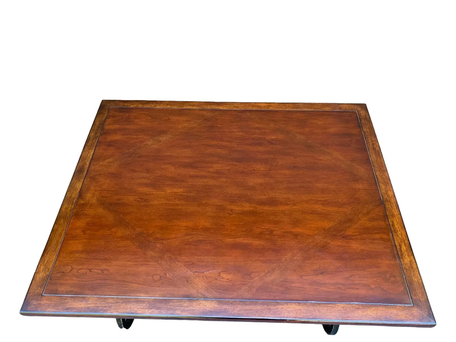 Bernhardt Repertoire Diamond Inlay Wood Cocktail Coffee Table on Metal Hand-Forged Scrolled Base - 2