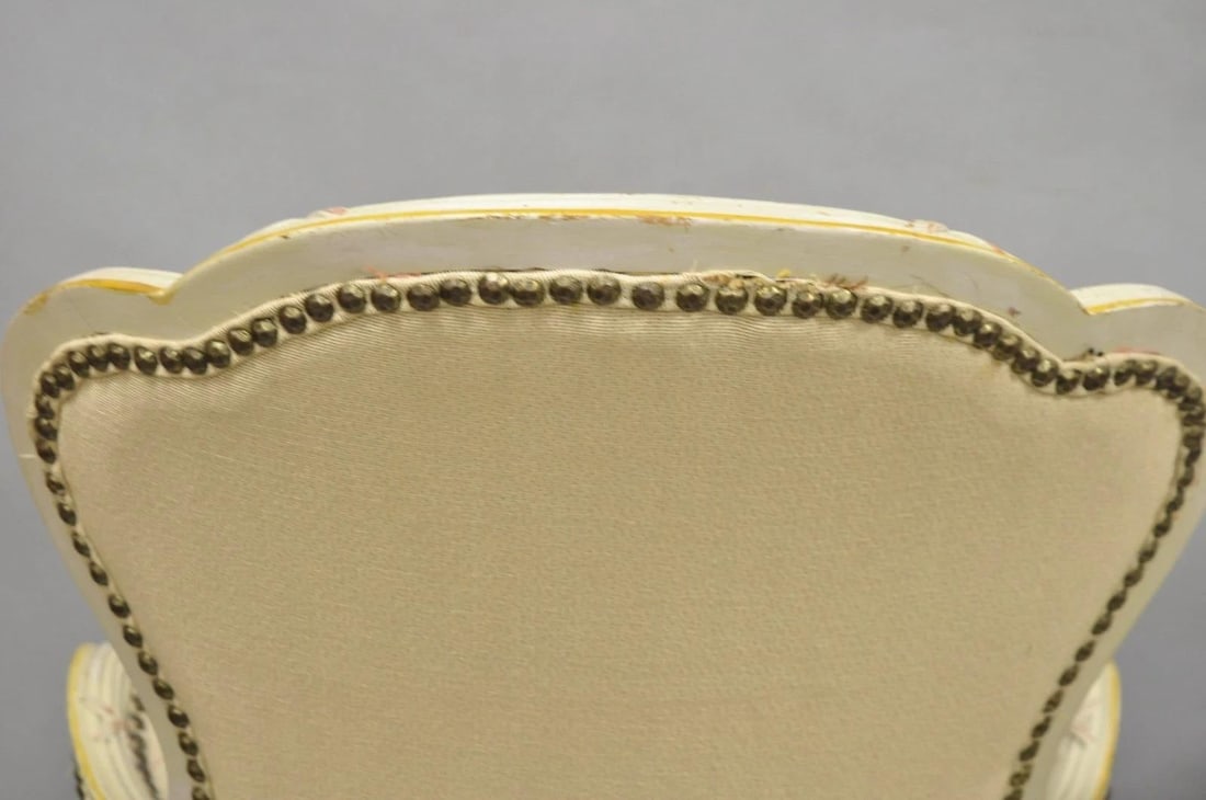 Vintage French Louis XV Style Cream & Pink Painted Boudoir Slipper Chair - Pair - 13