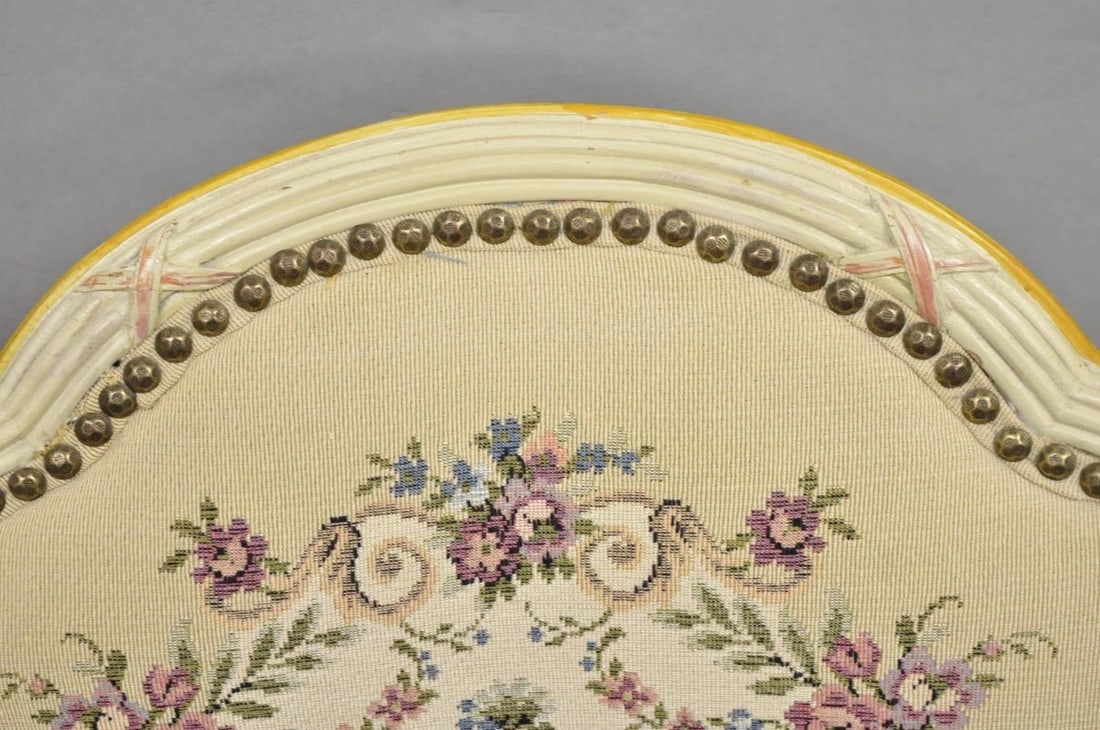 Vintage French Louis XV Style Cream & Pink Painted Boudoir Slipper Chair - Pair - 8