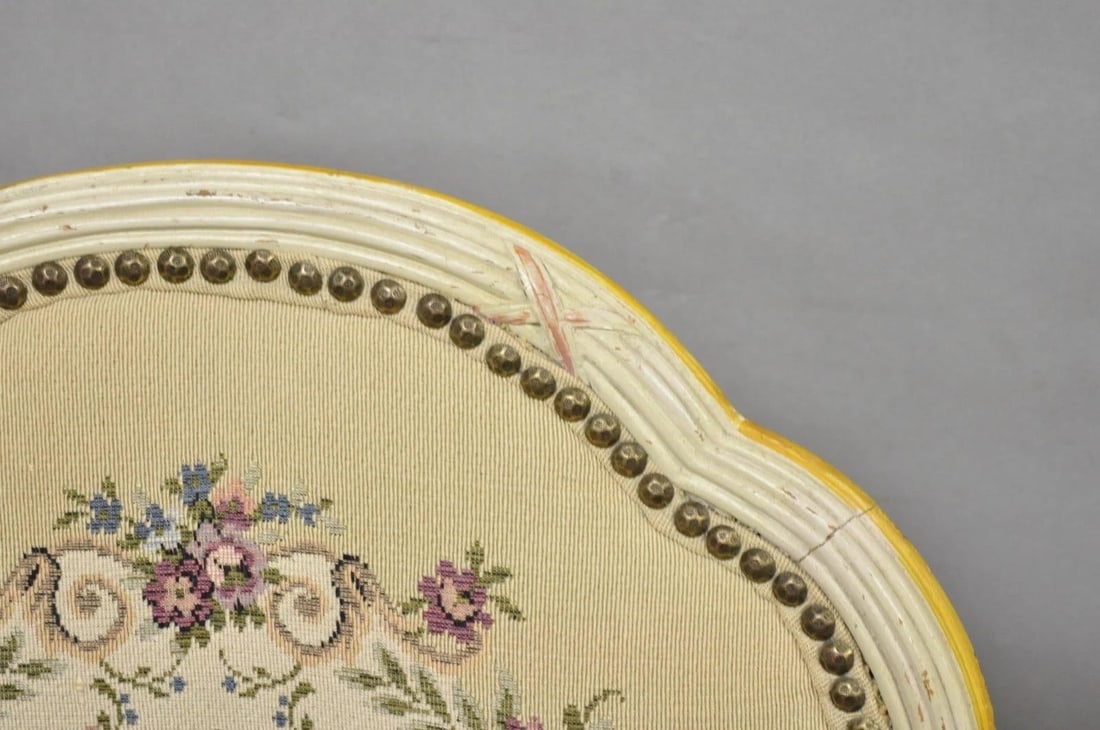 Vintage French Louis XV Style Cream & Pink Painted Boudoir Slipper Chair - Pair - 9