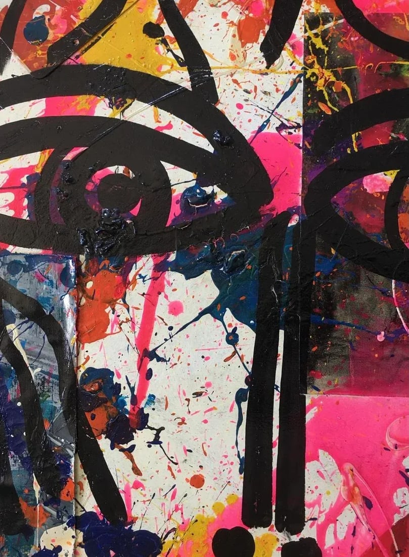 Peter Keil, Large Abstract Face Mixed-Media Painting, 1980s - 5