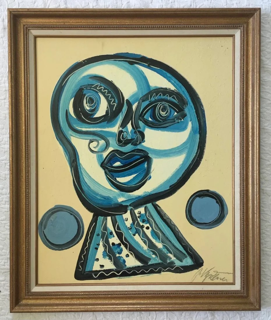 Mid 20th Century Abstract Portrait Acrylic Painting by Peter Keil, Framed - 6