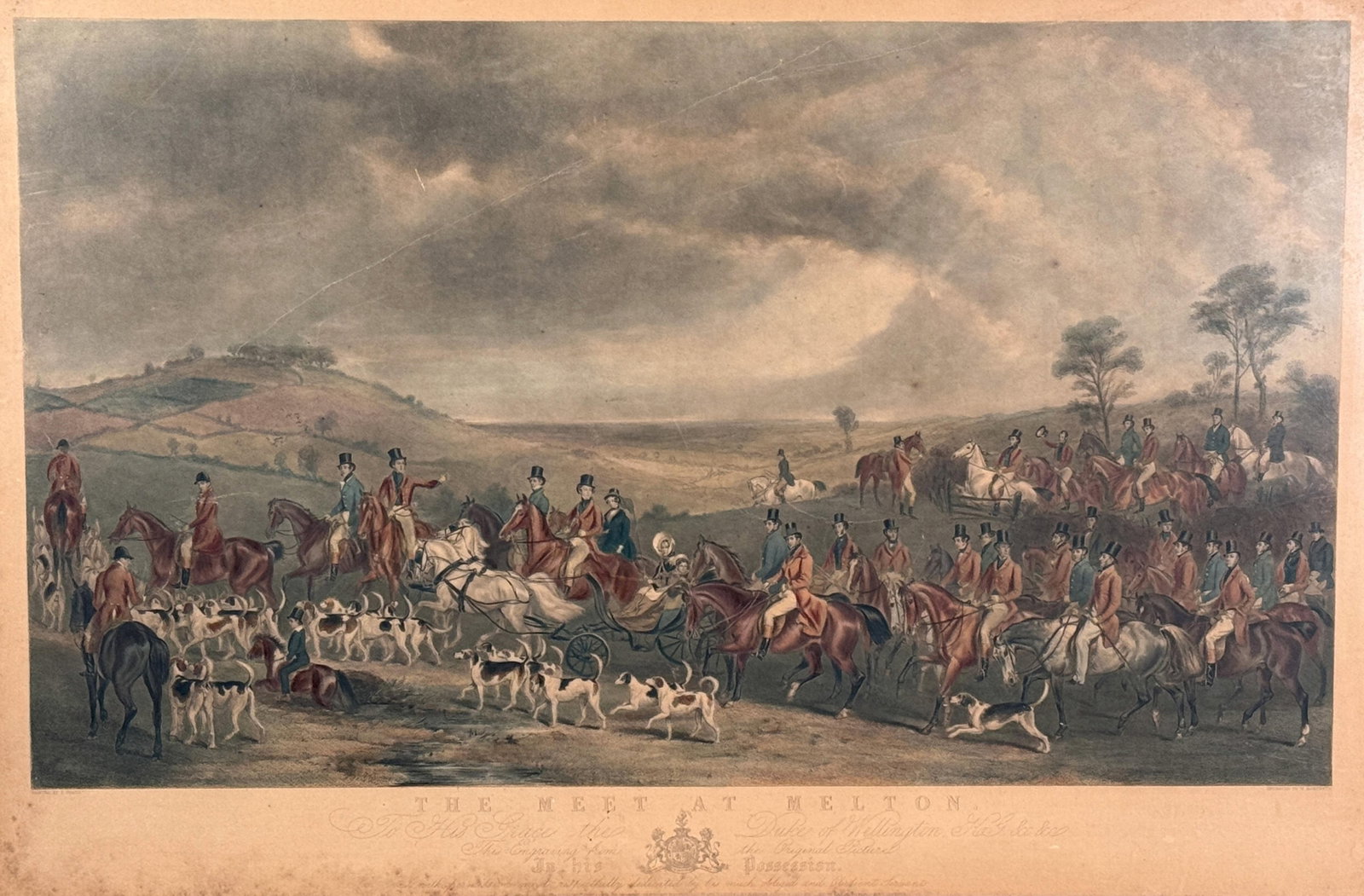 Antique Hand-Colored Fox Hunting Engraving "The Meet at Melton" After F. Grant - 2