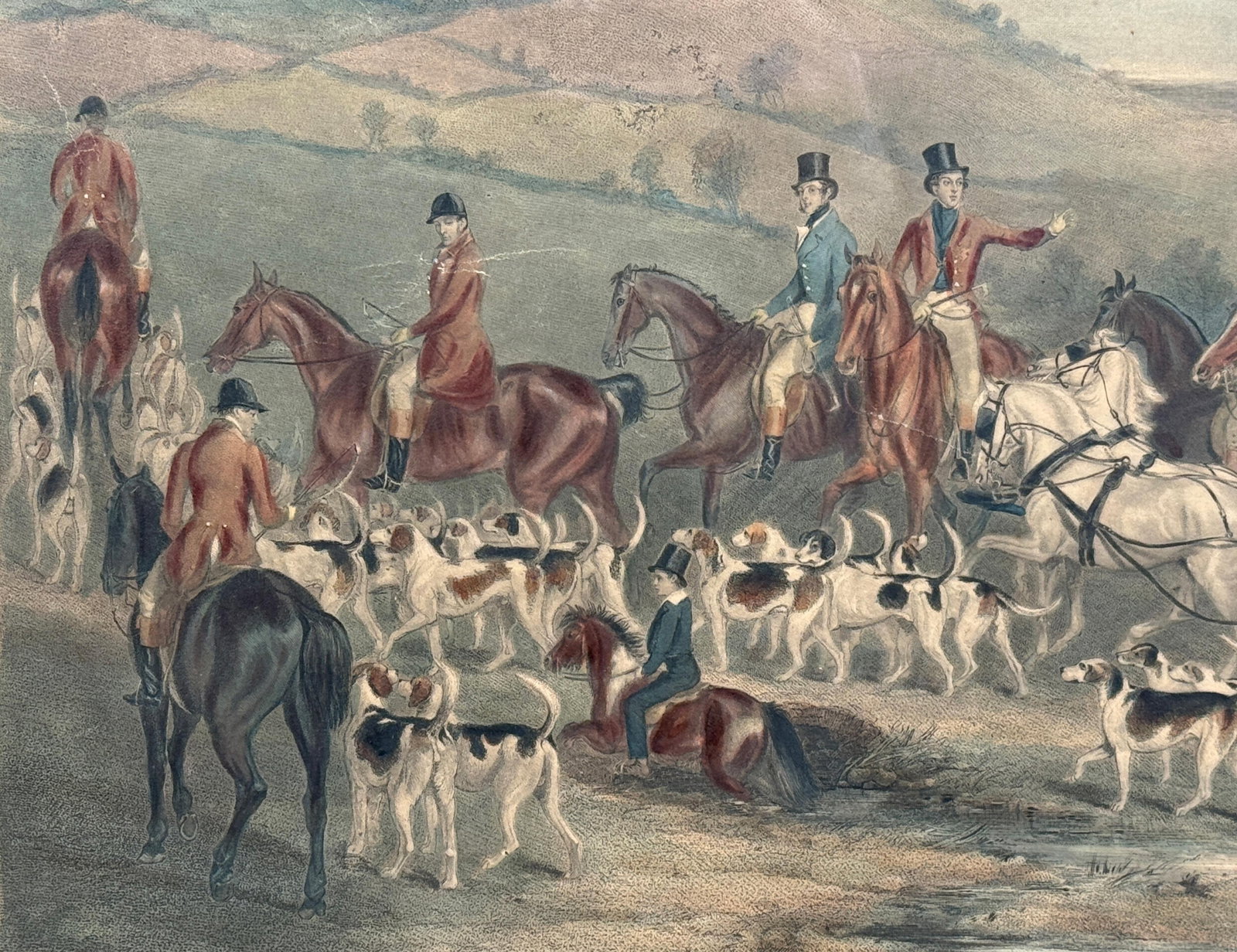 Antique Hand-Colored Fox Hunting Engraving "The Meet at Melton" After F. Grant - 3