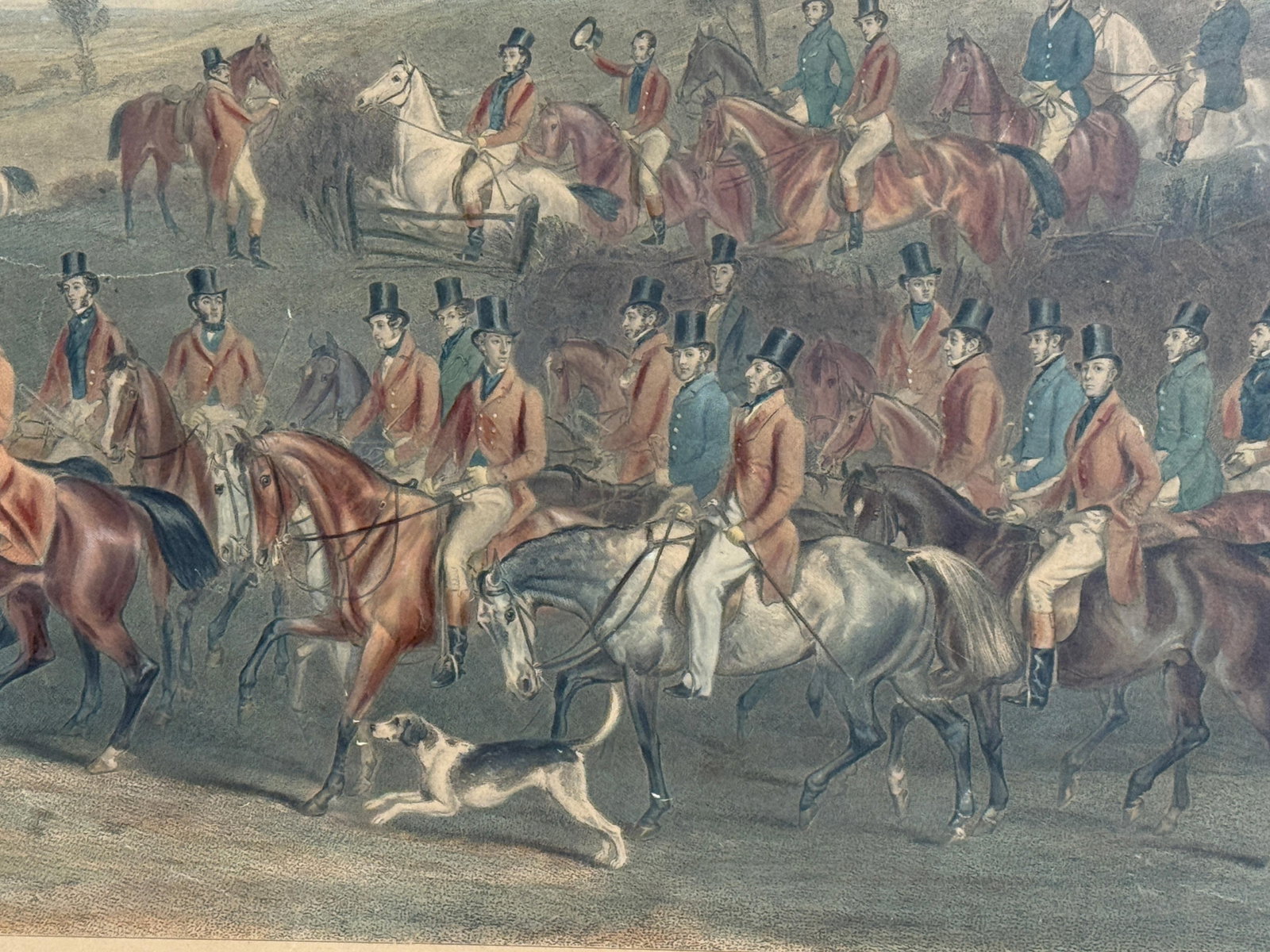 Antique Hand-Colored Fox Hunting Engraving "The Meet at Melton" After F. Grant - 4