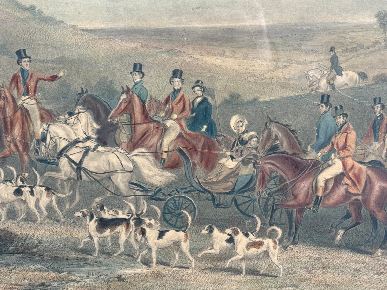 Antique Hand-Colored Fox Hunting Engraving "The Meet at Melton" After F. Grant - 5