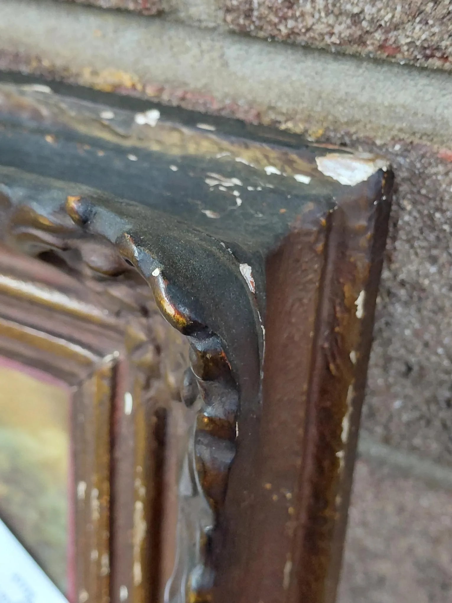 Victorian Ornate Walnut Frame and Print With Leather Banding - 11