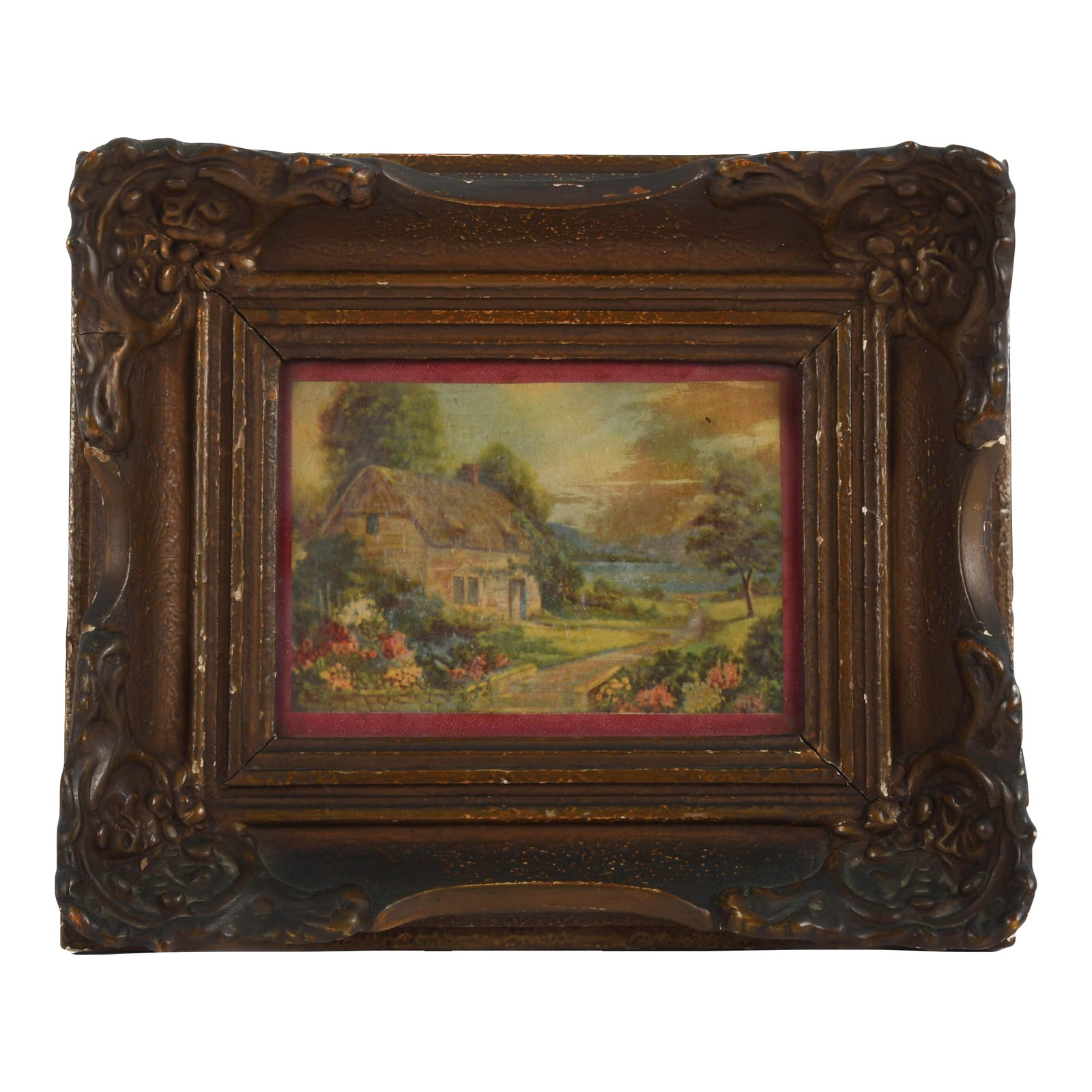 Victorian Ornate Walnut Frame and Print With Leather Banding (1 of 11)