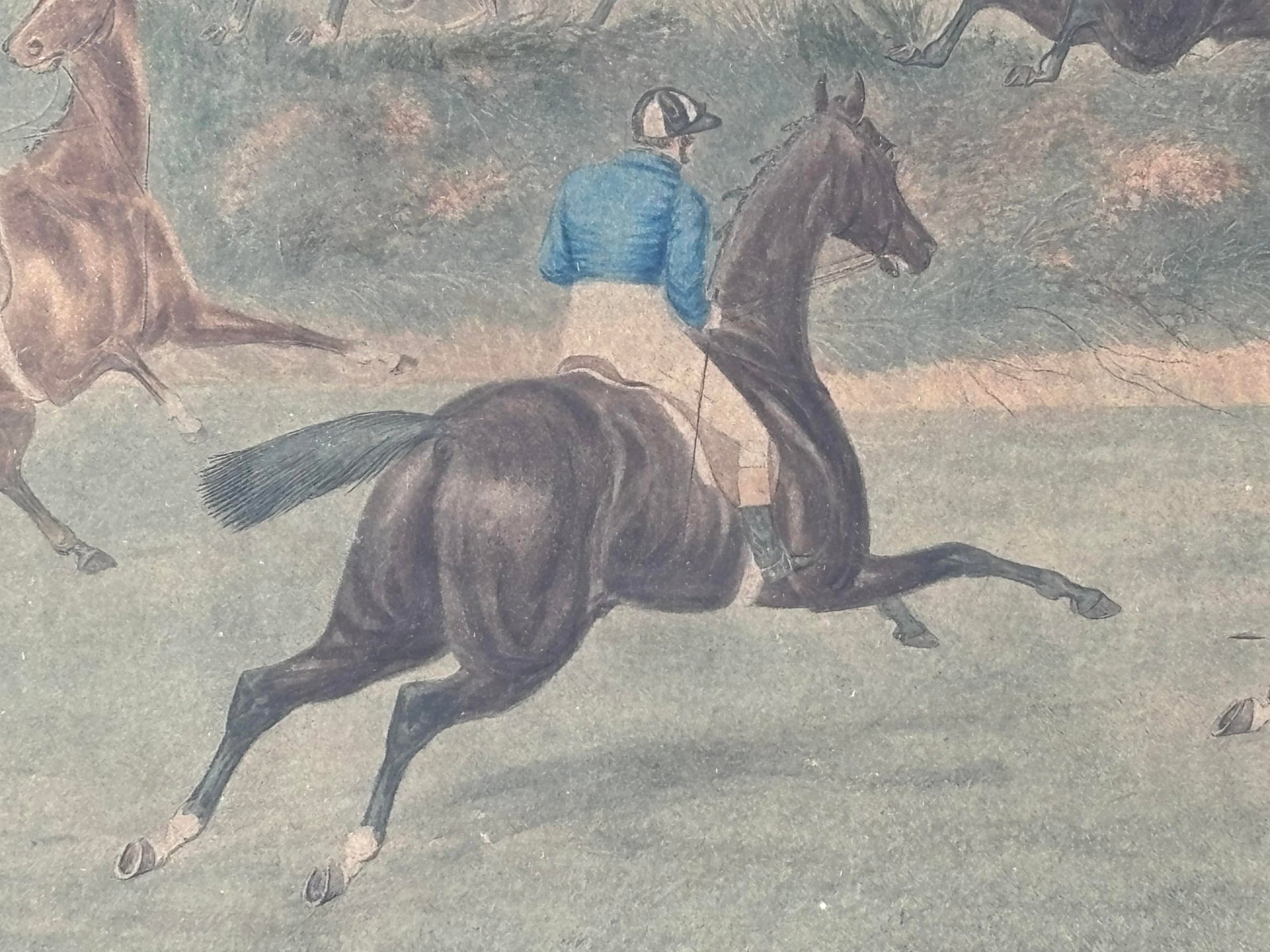 Grand Steeple Chase - Large, Orig. 19th C. Equestrian Color Print in Period Frame - 1837 - 12
