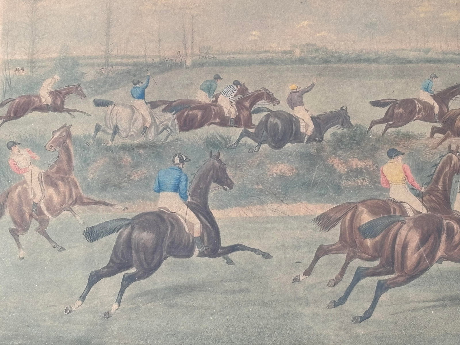 Grand Steeple Chase - Large, Orig. 19th C. Equestrian Color Print in Period Frame - 1837 - 5