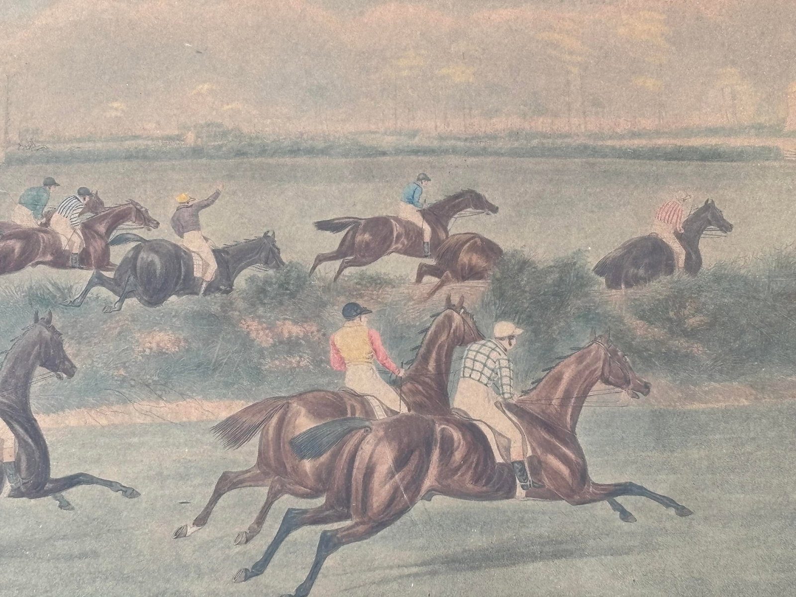 Grand Steeple Chase - Large, Orig. 19th C. Equestrian Color Print in Period Frame - 1837 - 6