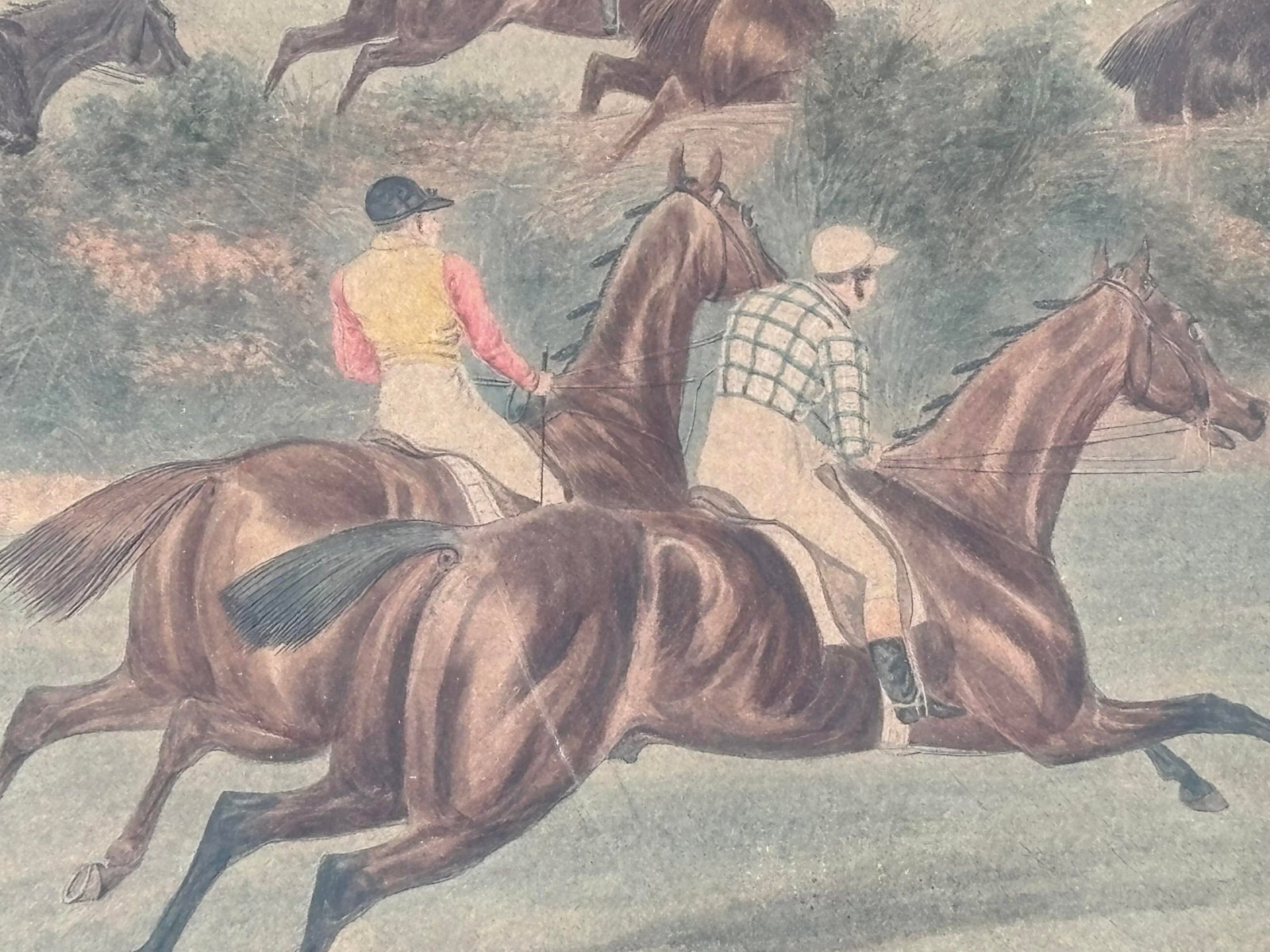 Grand Steeple Chase - Large, Orig. 19th C. Equestrian Color Print in Period Frame - 1837 - 8
