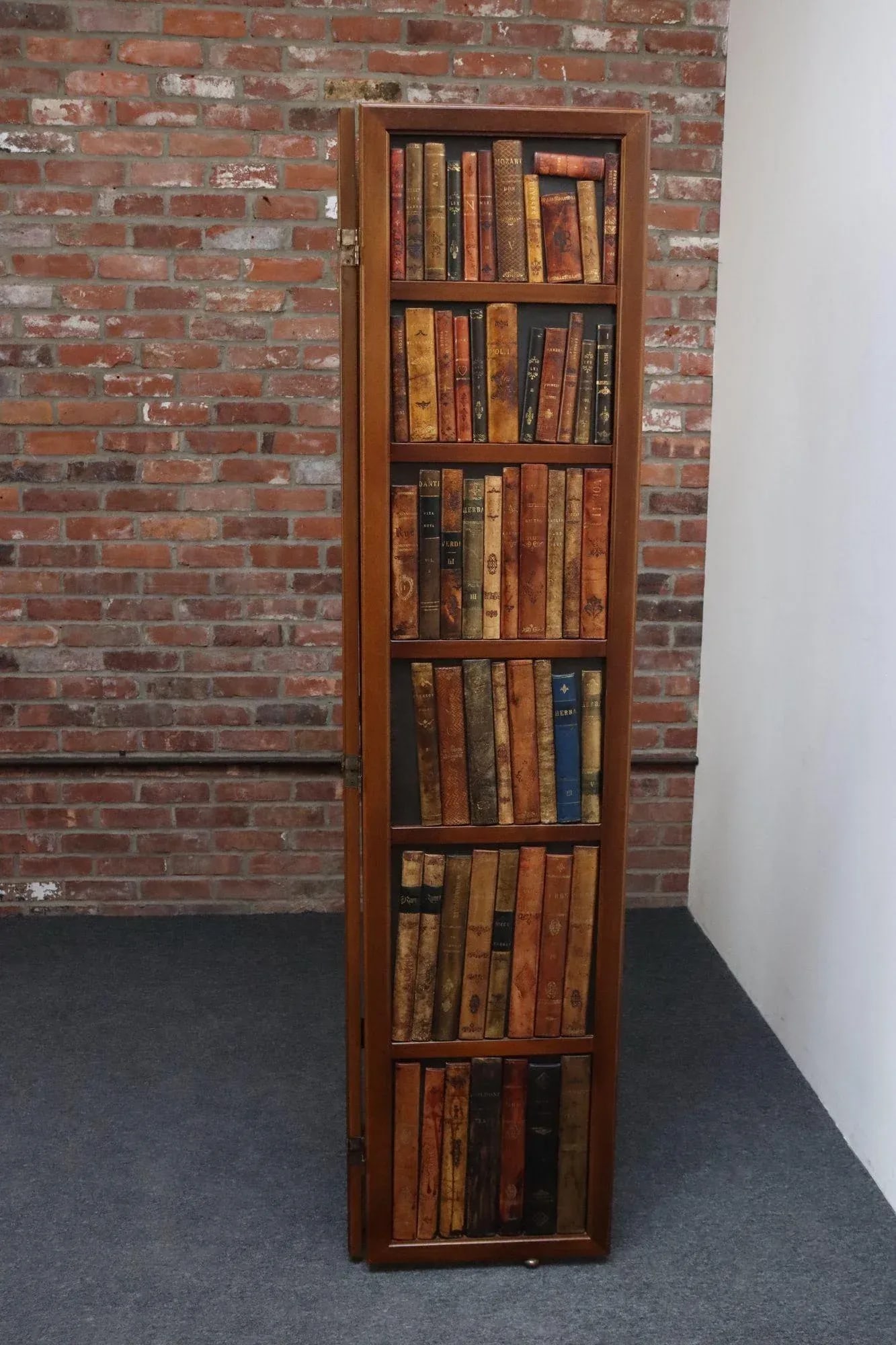 Vintage Italian Trompe l'Oeil Leather Book Library Folding Screen by Sarreid - 2