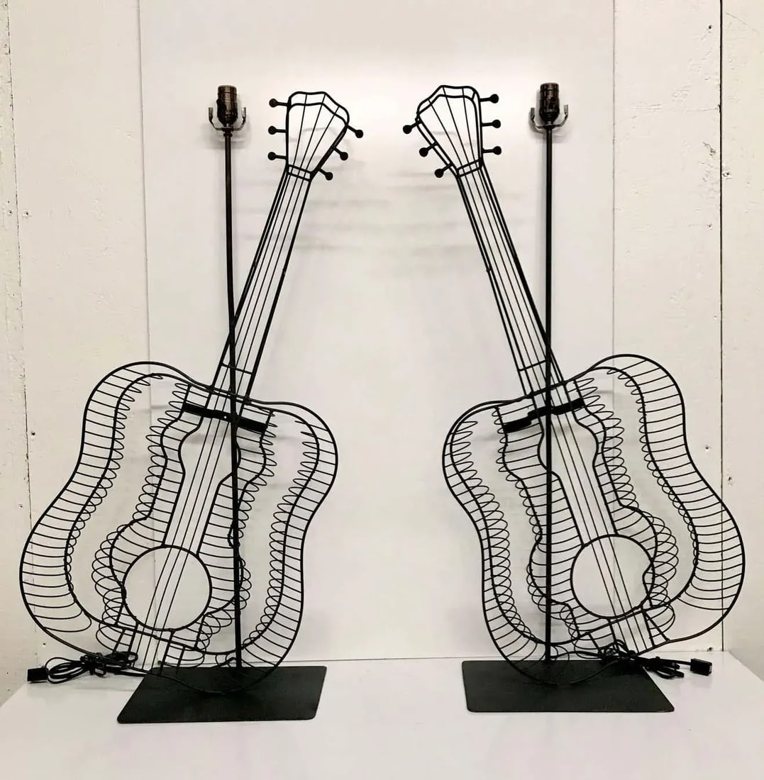 Mid 20th Century Fredrick Weinberg Style Guitar Lamps - a Pair - 6
